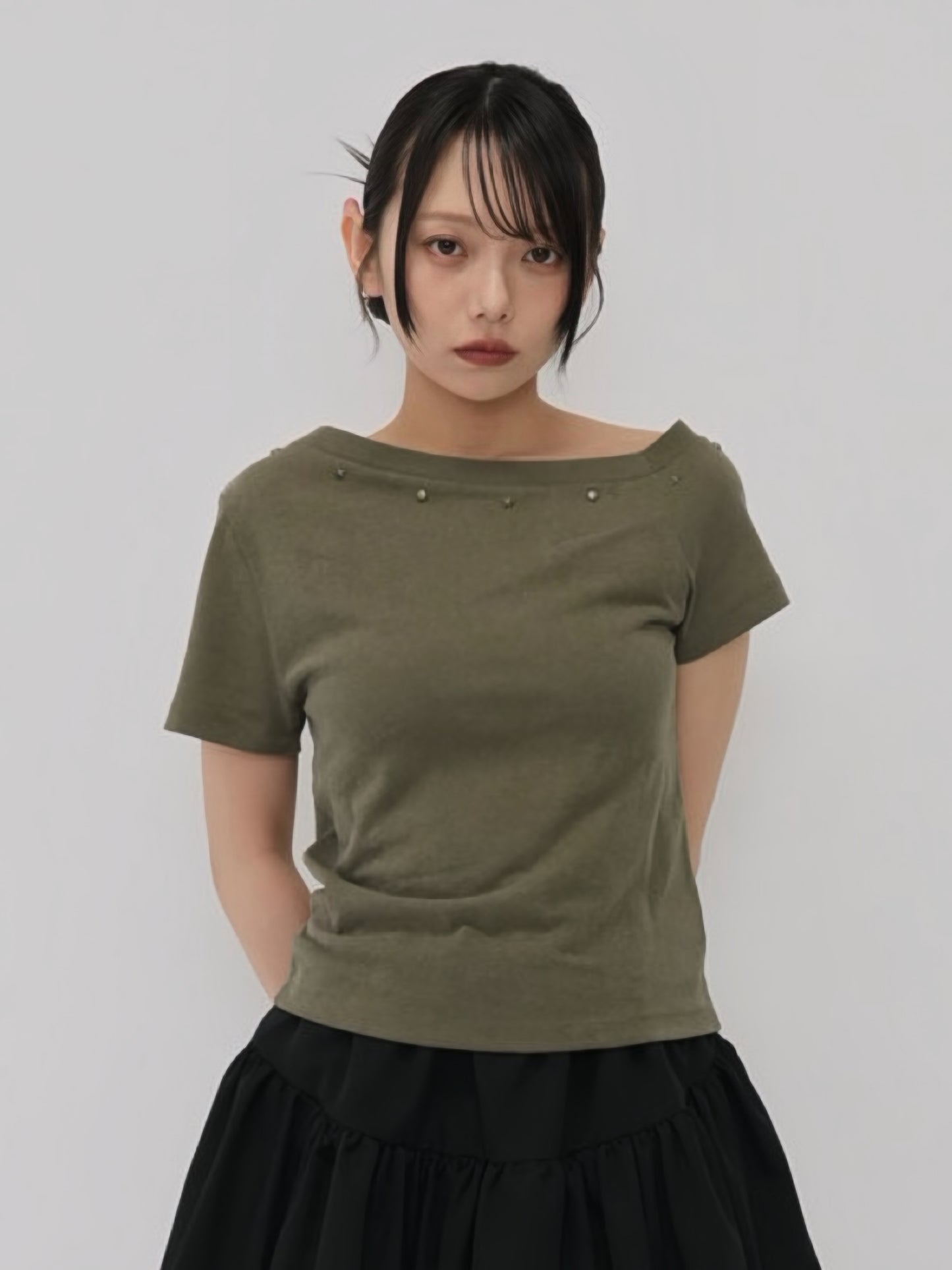 one shoulder stud tops