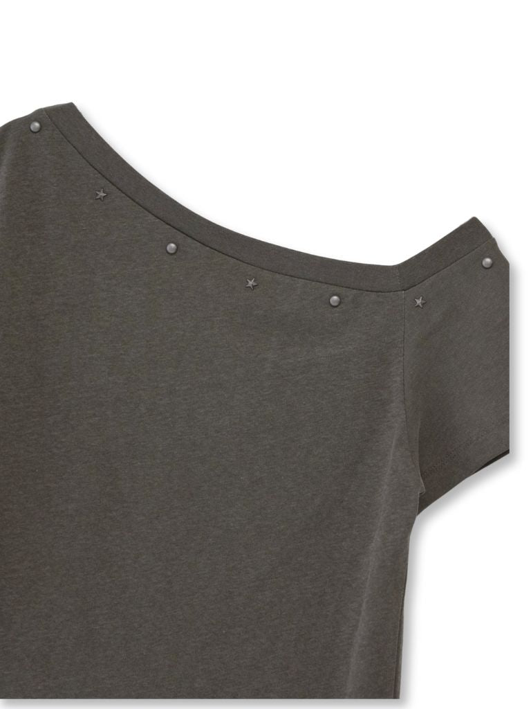 one shoulder stud tops