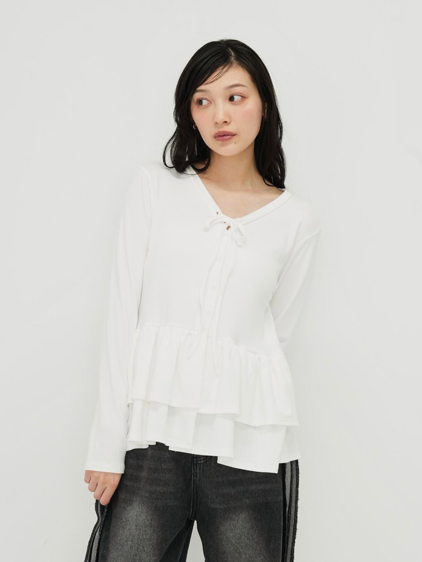 frill front ribbon cardigan