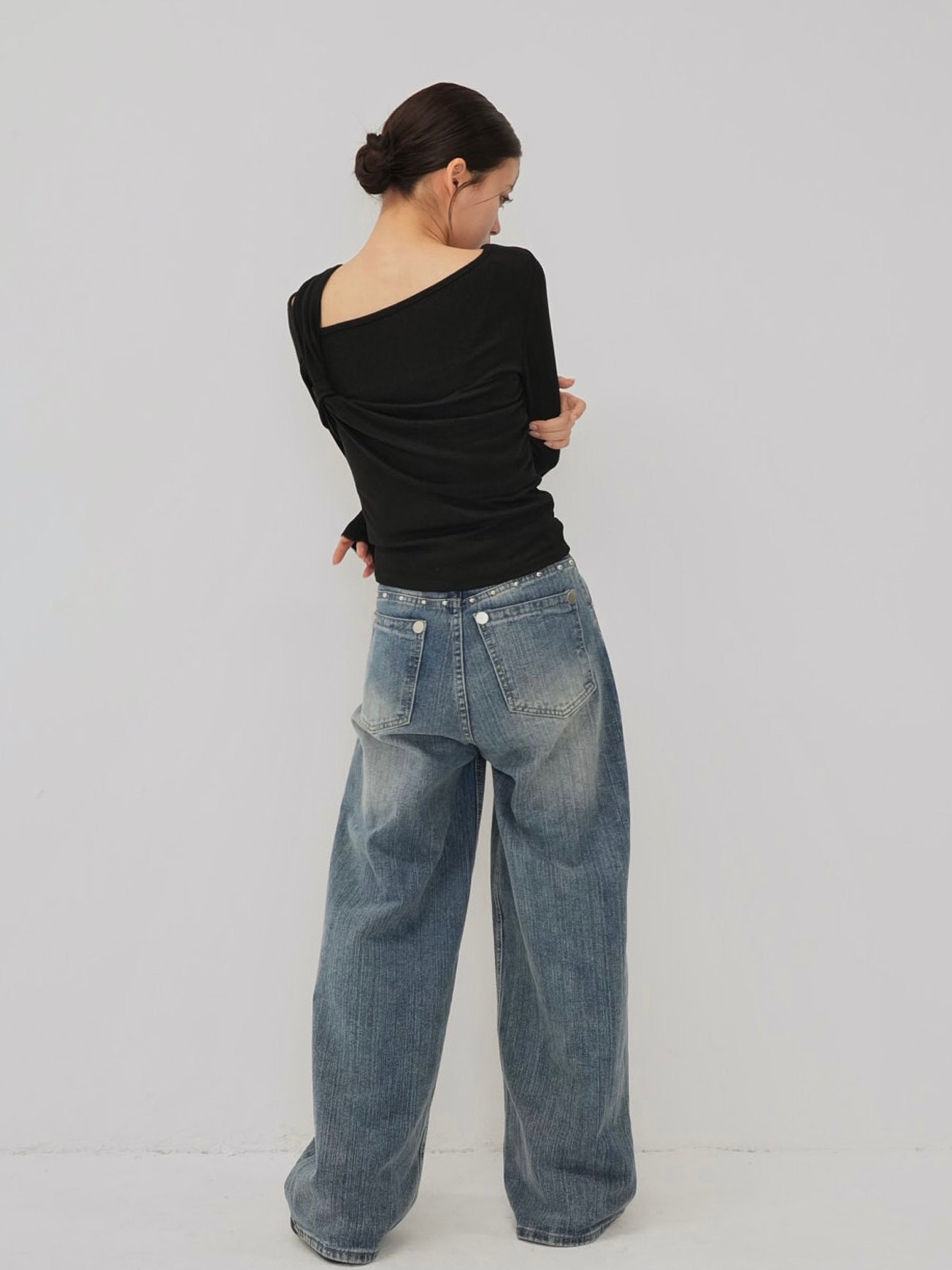 eyelet stud wide denim