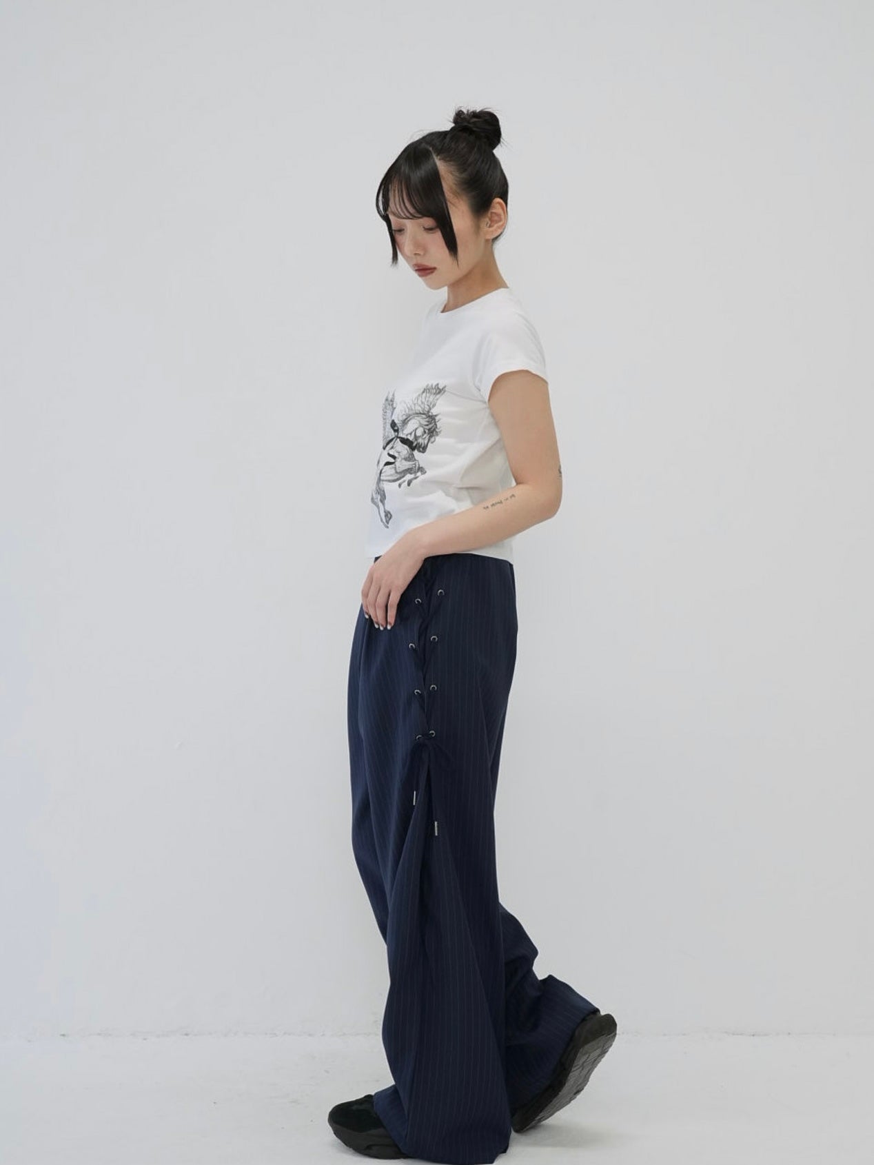 stripe side ribbon wide pants