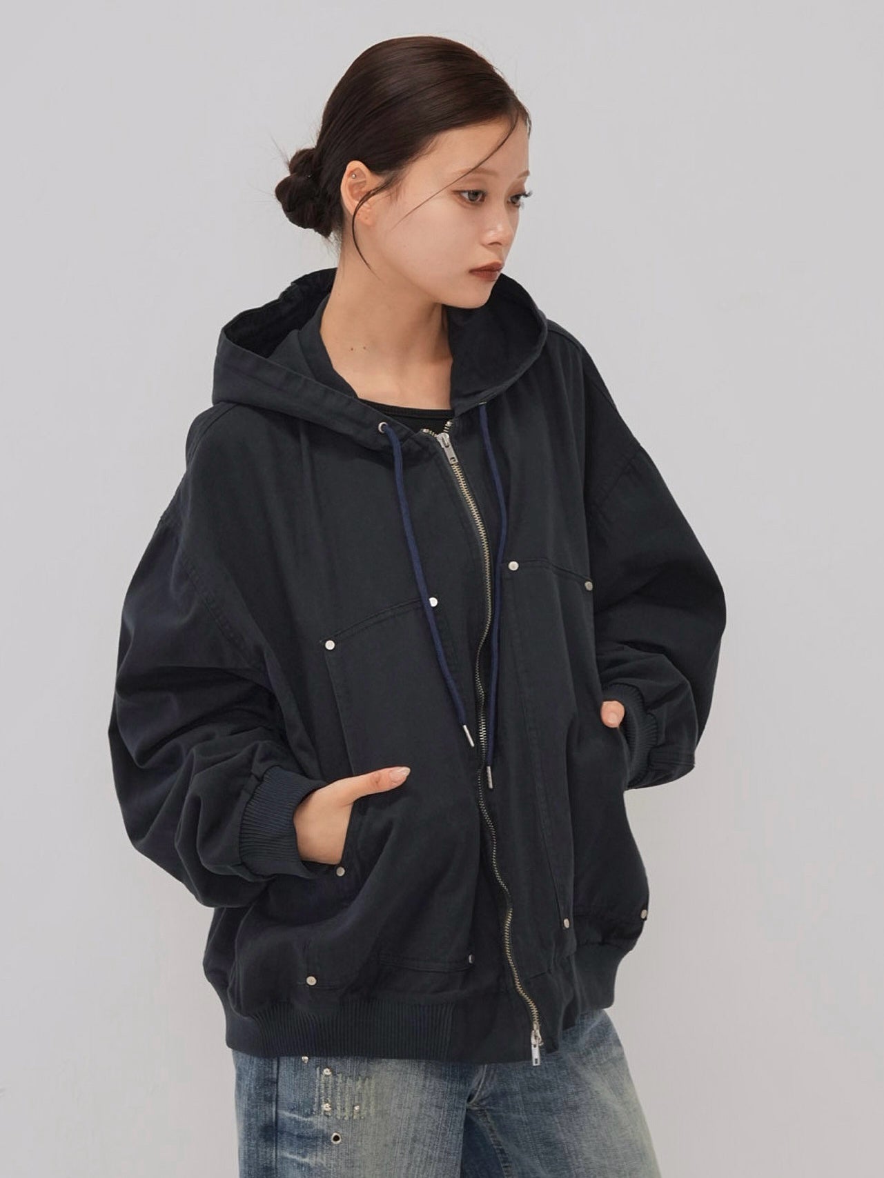 over pocket zip up hoodie