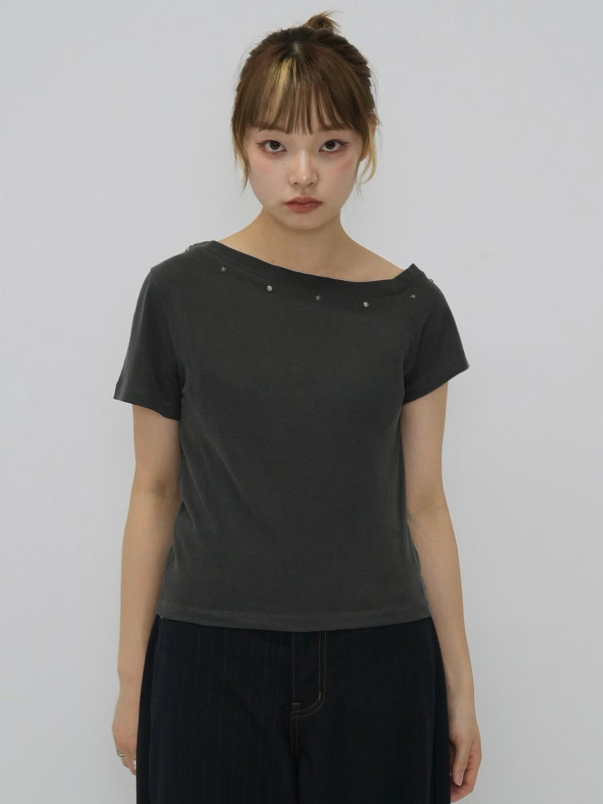 one shoulder stud tops