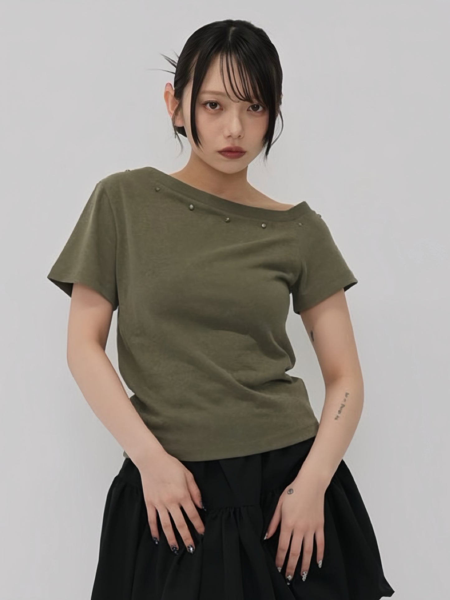 one shoulder stud tops