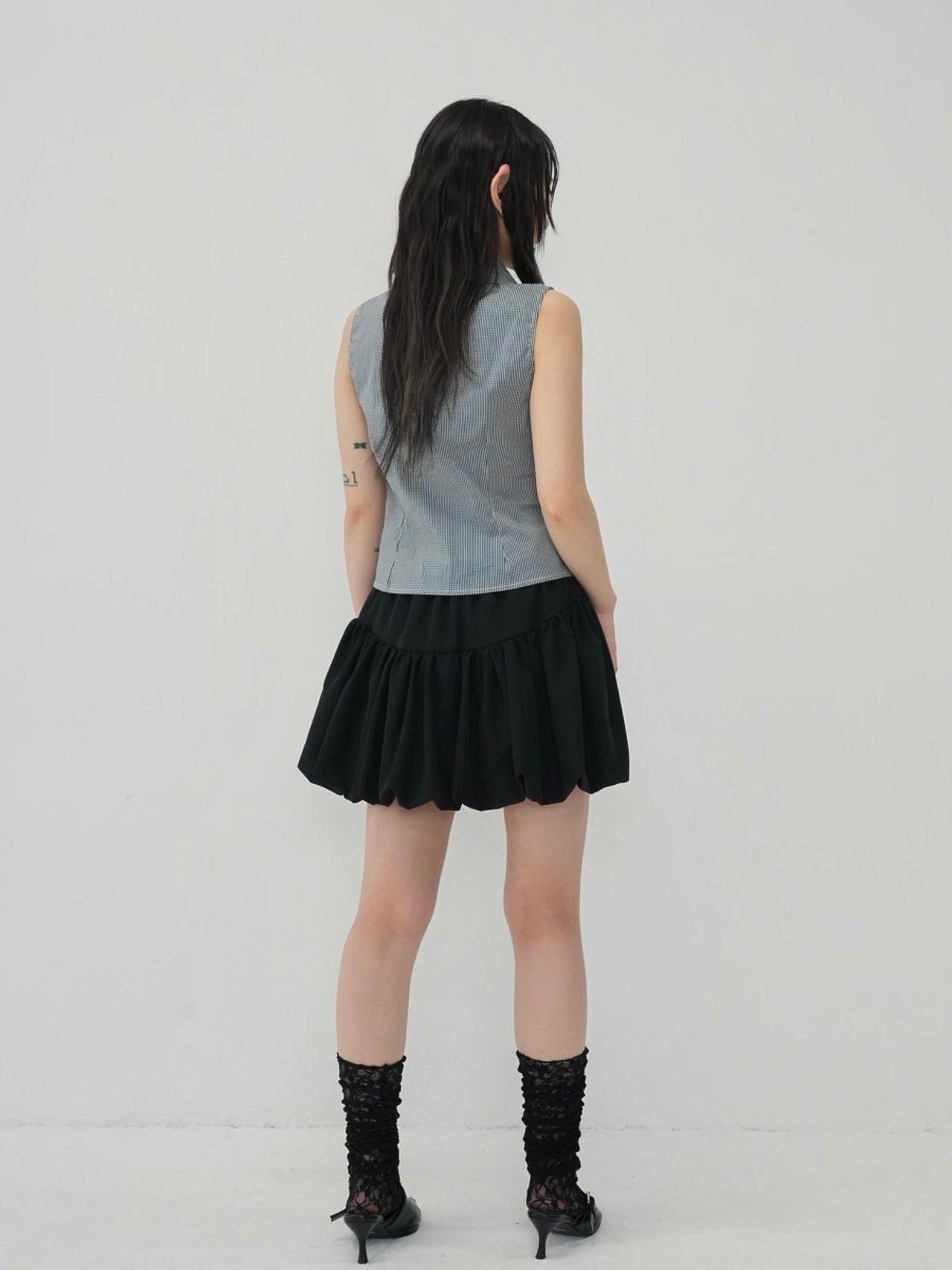 shirring check halter tops