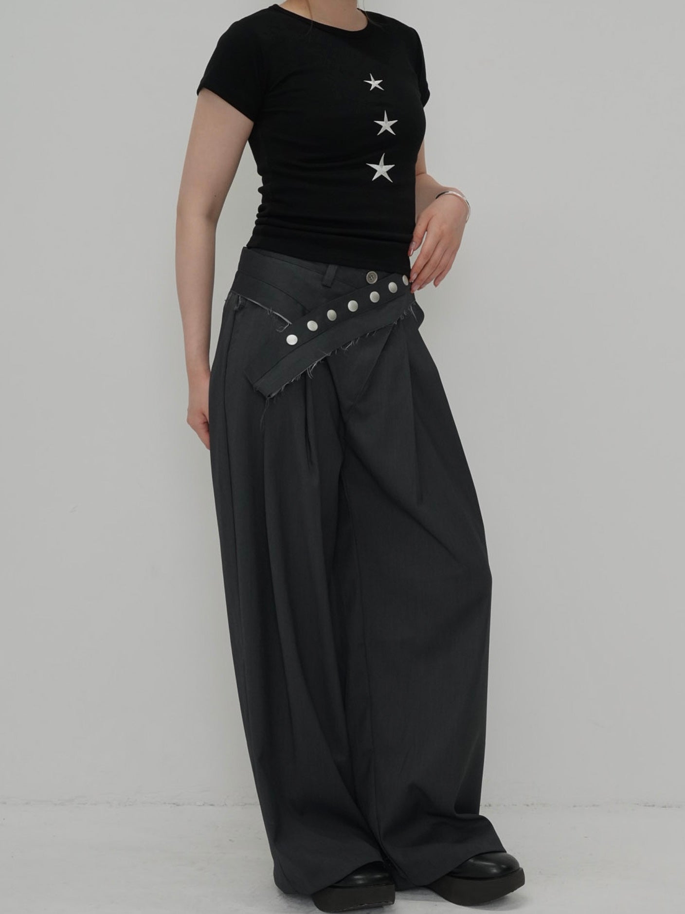 layered belt wide pants