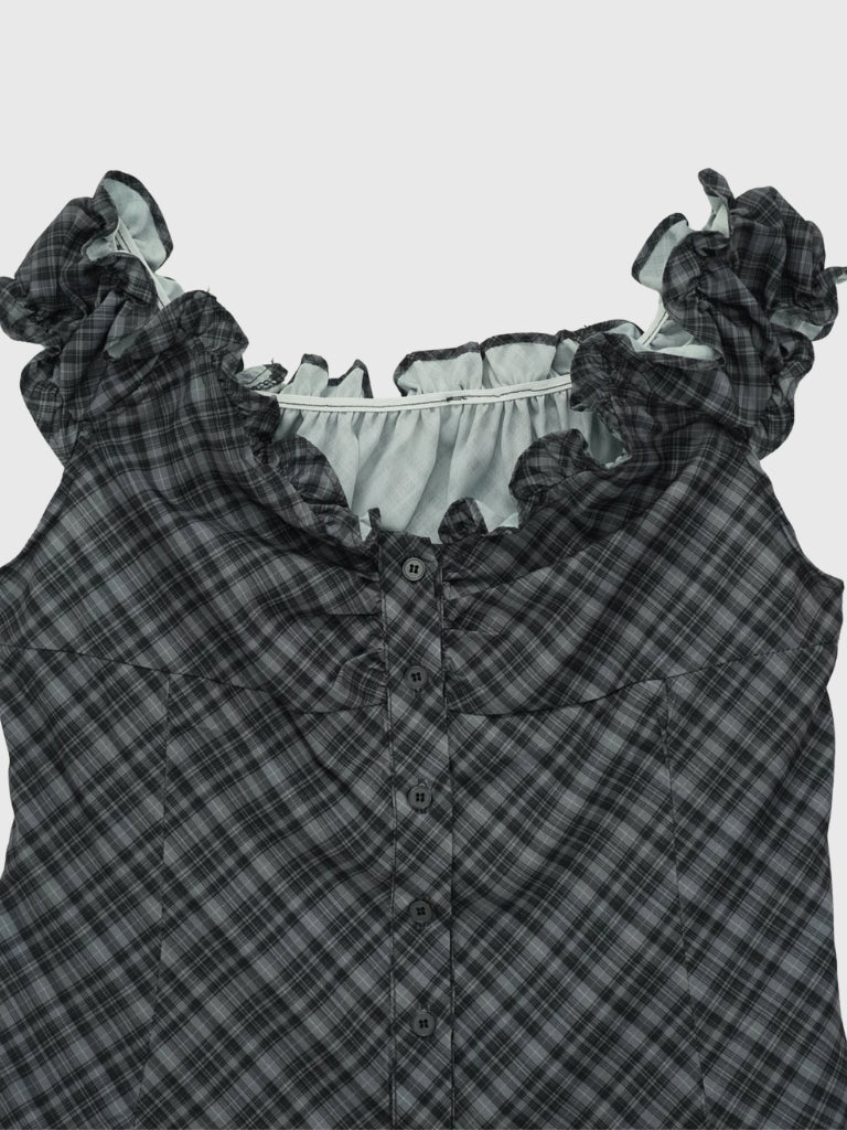 check frill sleeveless blouse