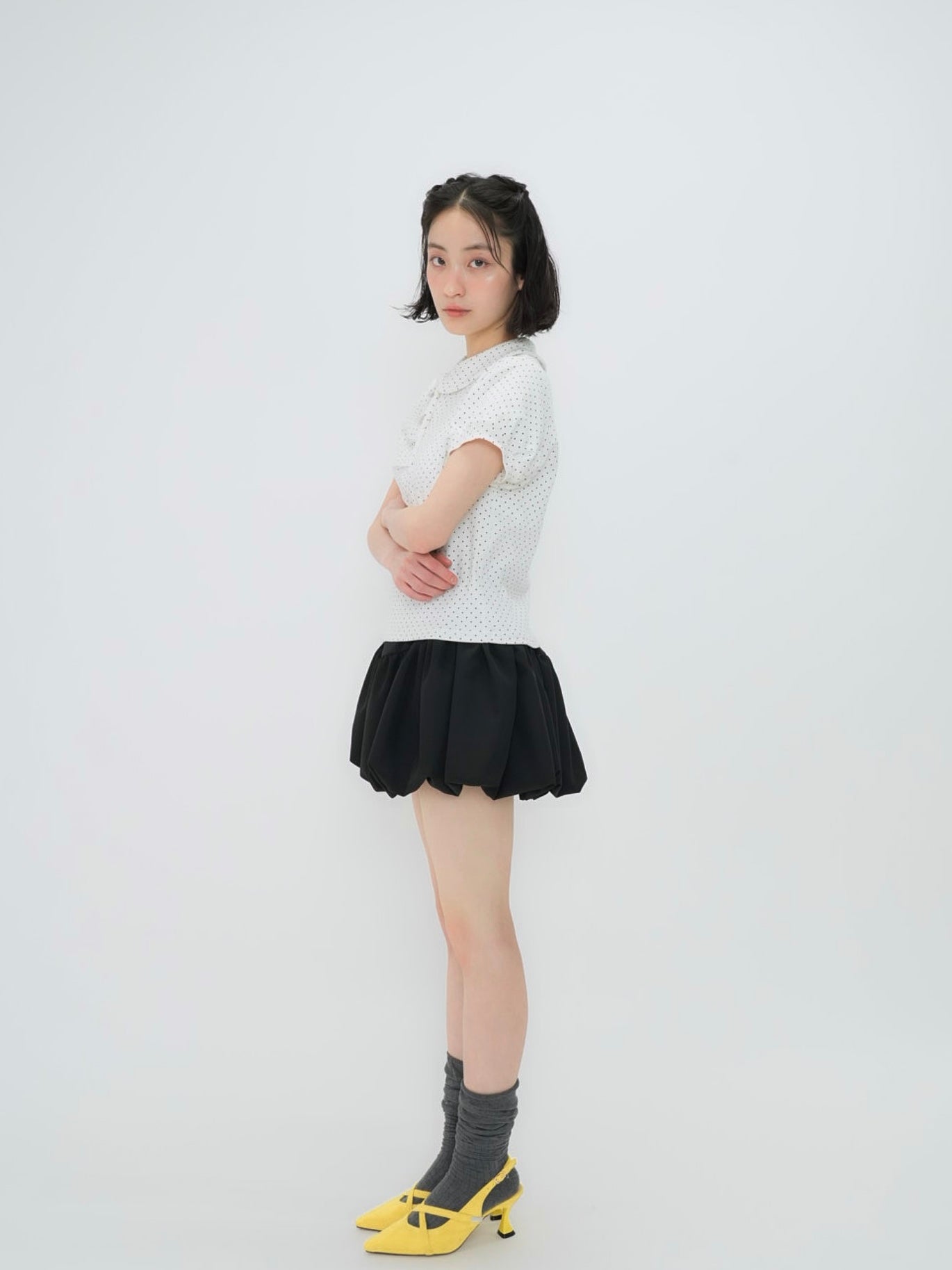 round collar puff dot tops