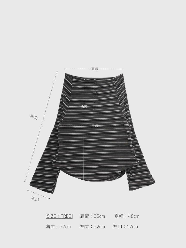 stripe button off shoulder t