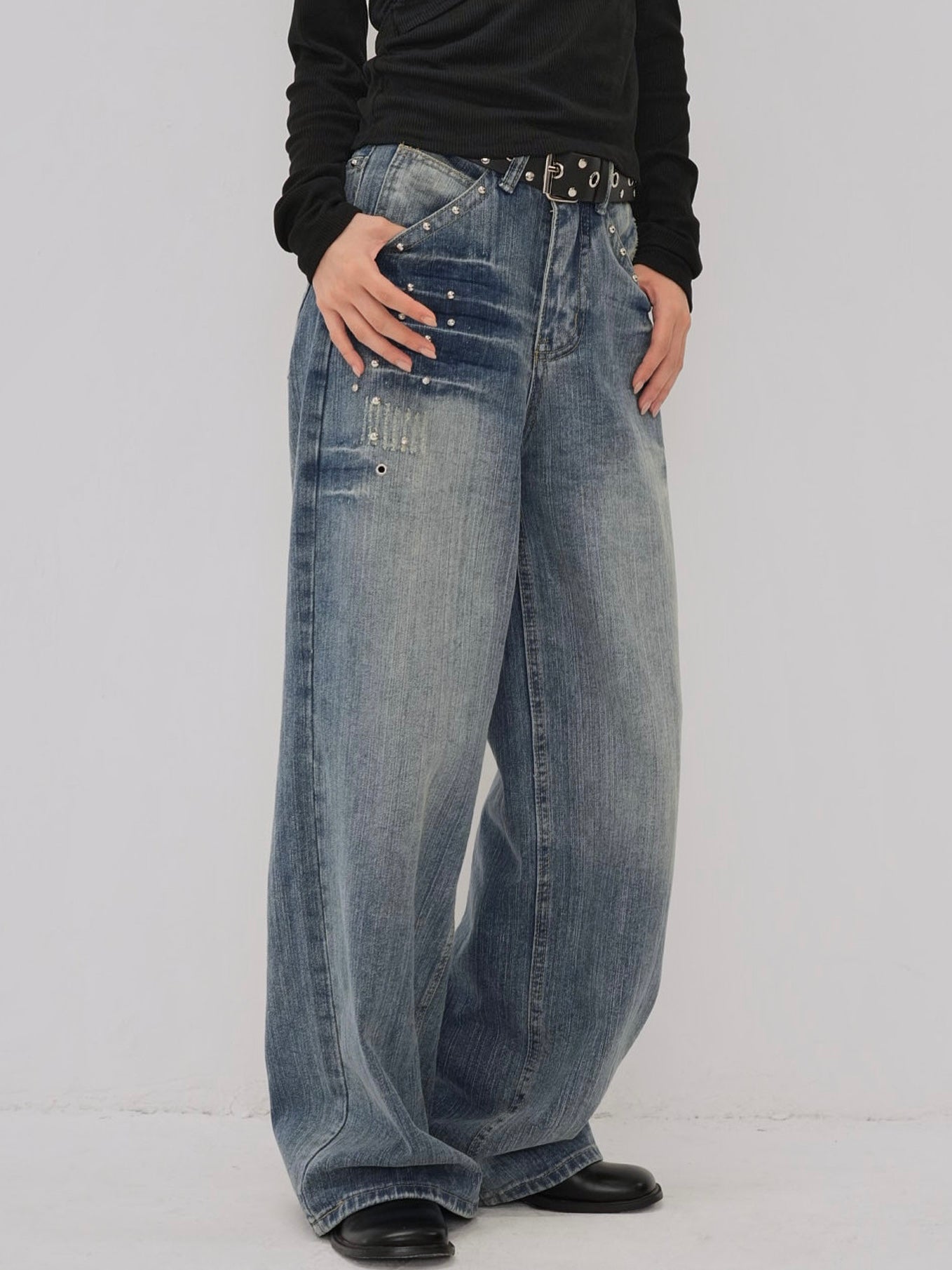 eyelet stud wide denim