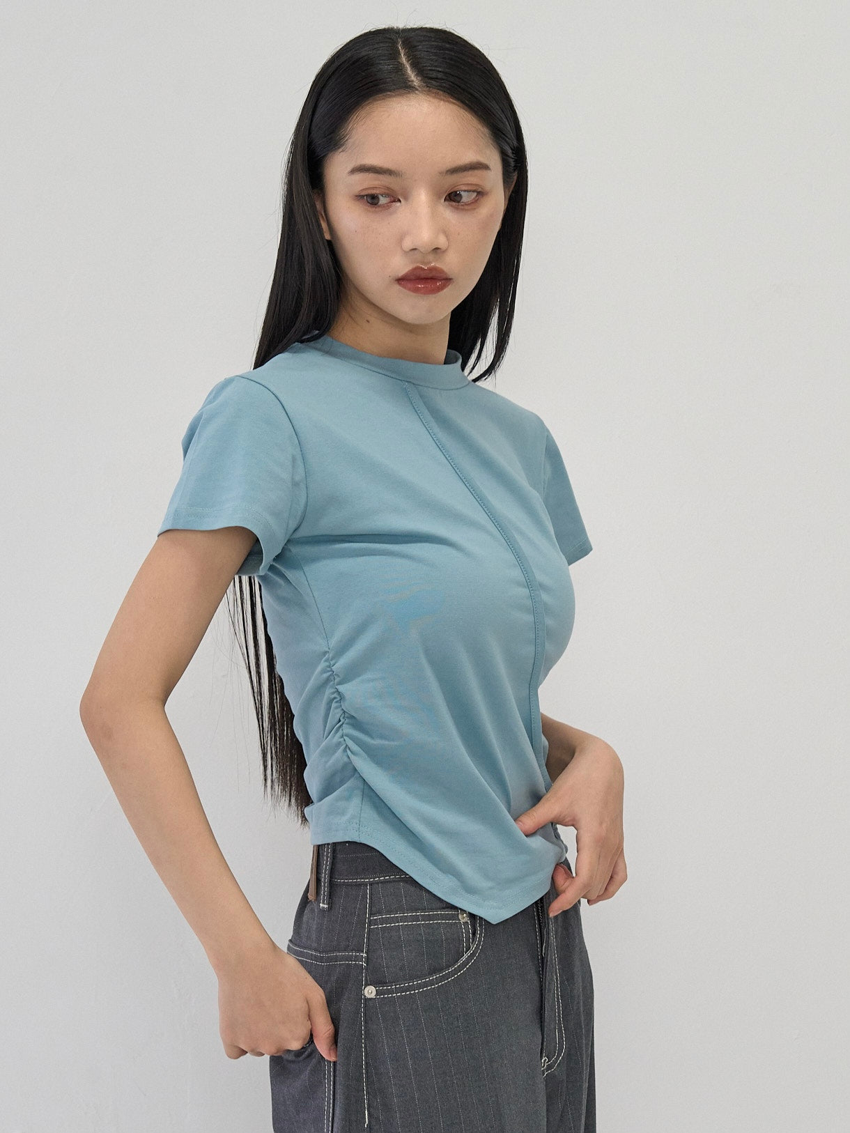 center seam side shirring tops