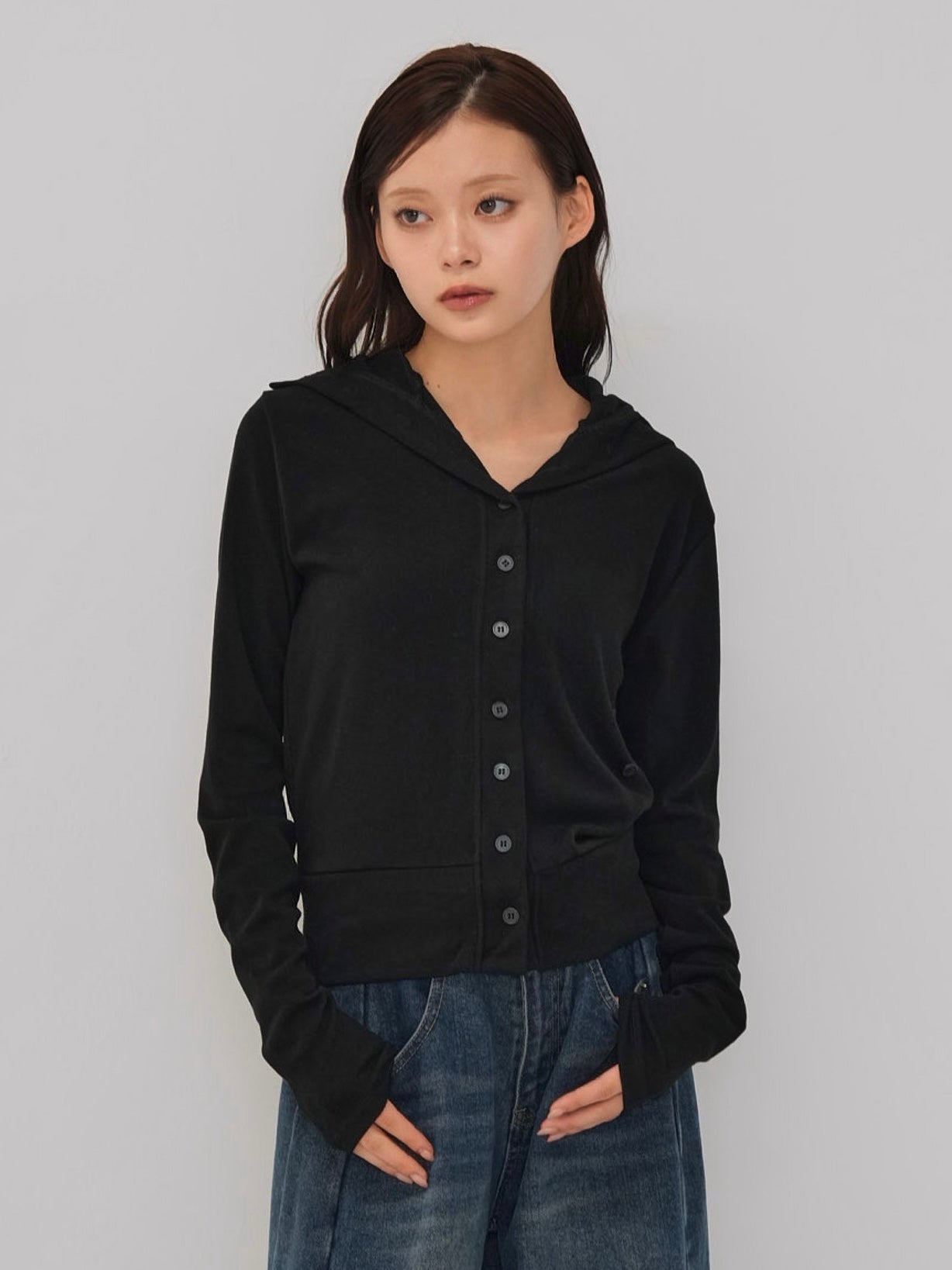 high neck twist button cardigan