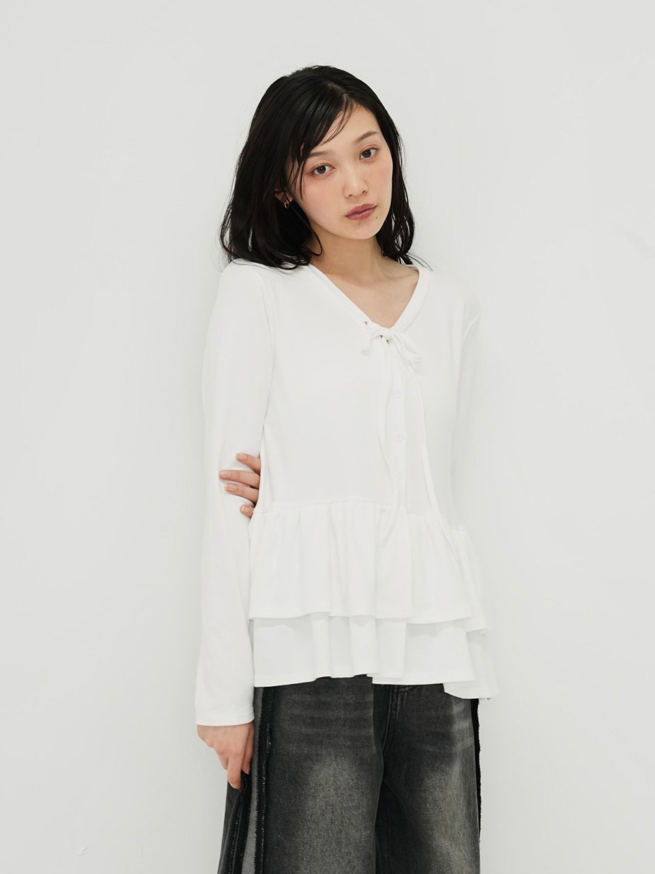 frill front ribbon cardigan