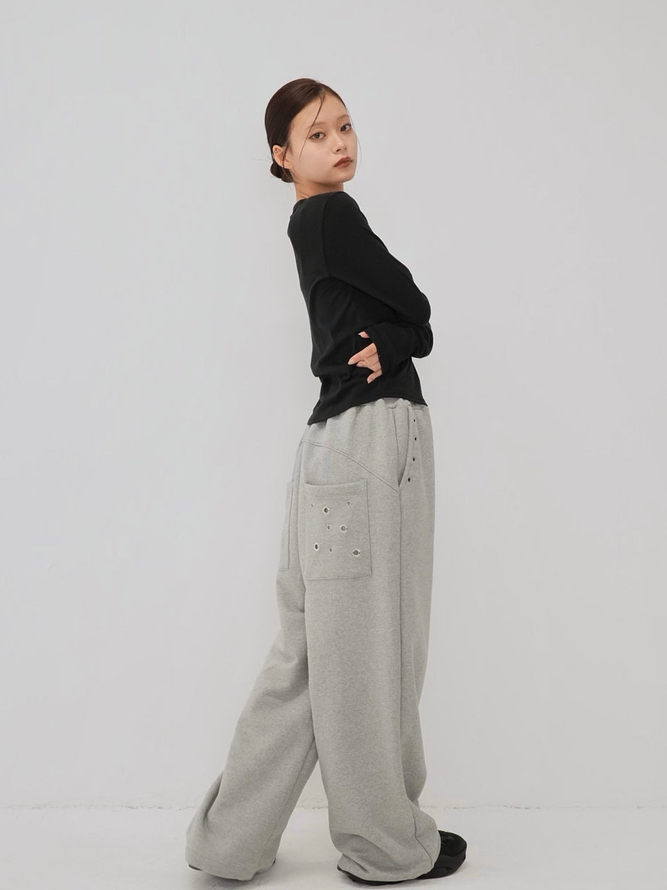 eyelet wide sweat pants