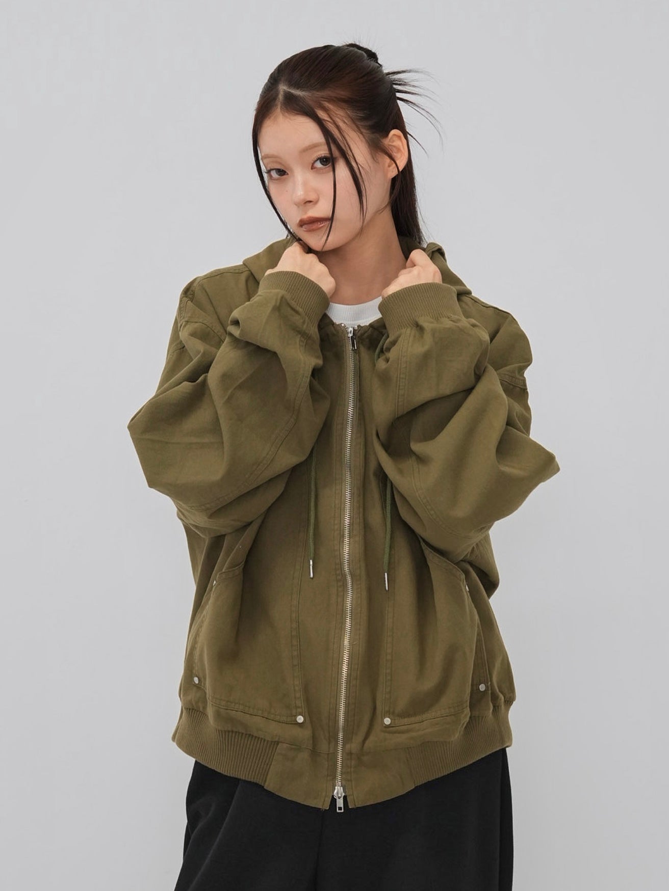 over pocket zip up hoodie