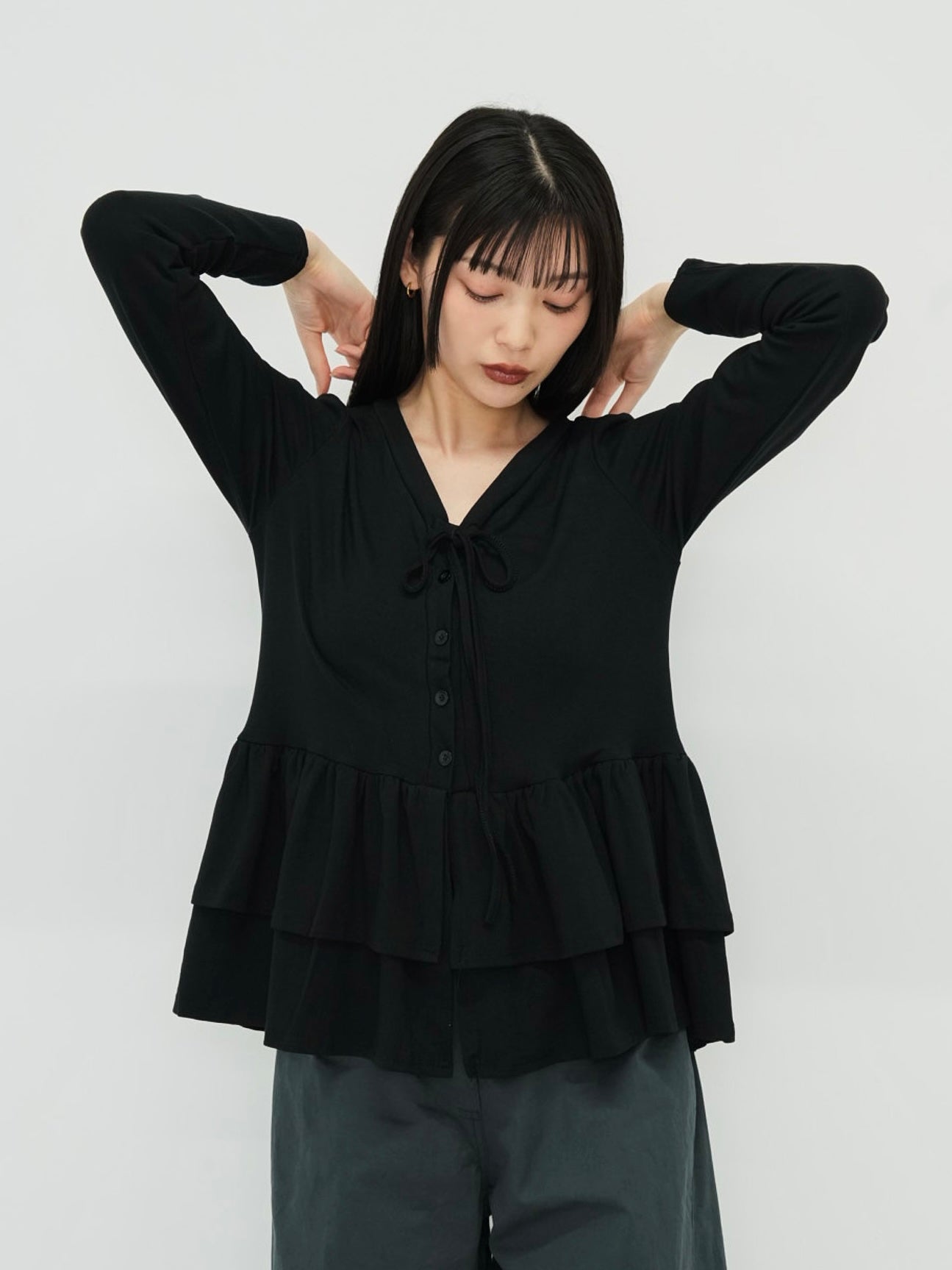 frill front ribbon cardigan
