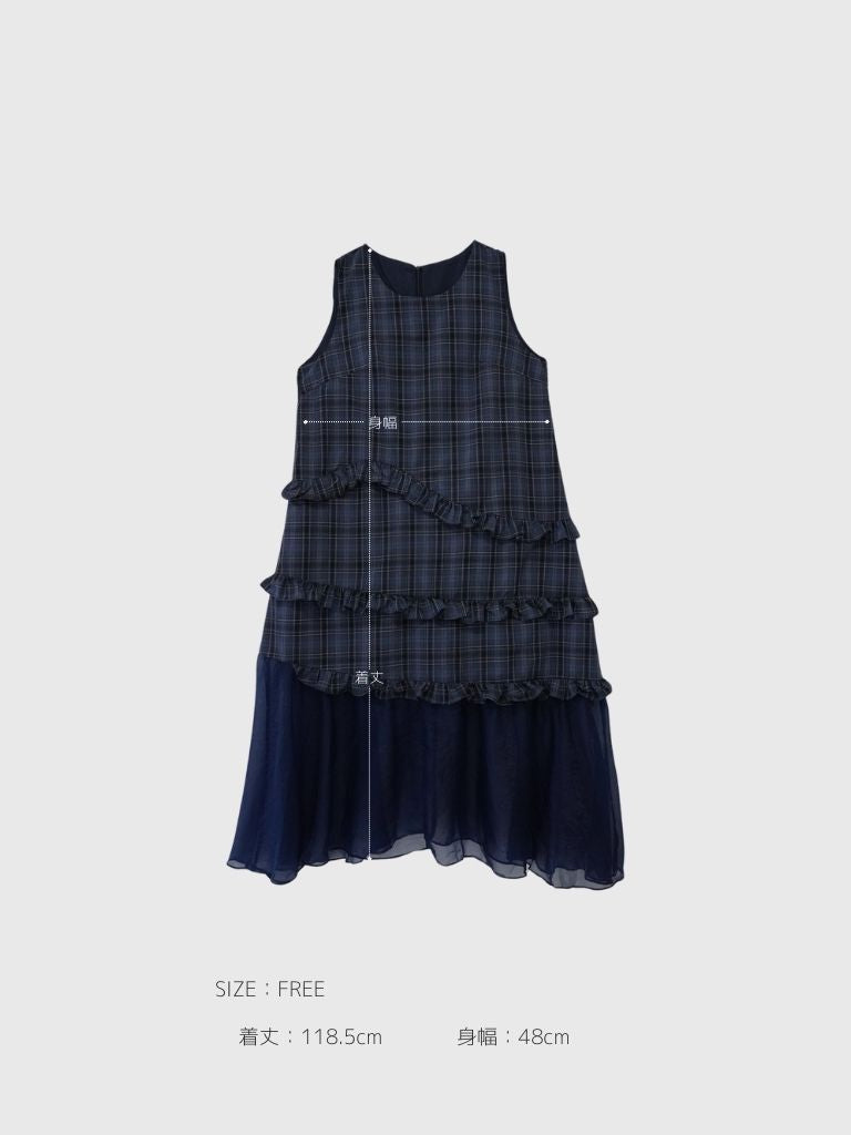 tiered check sheer hem dress