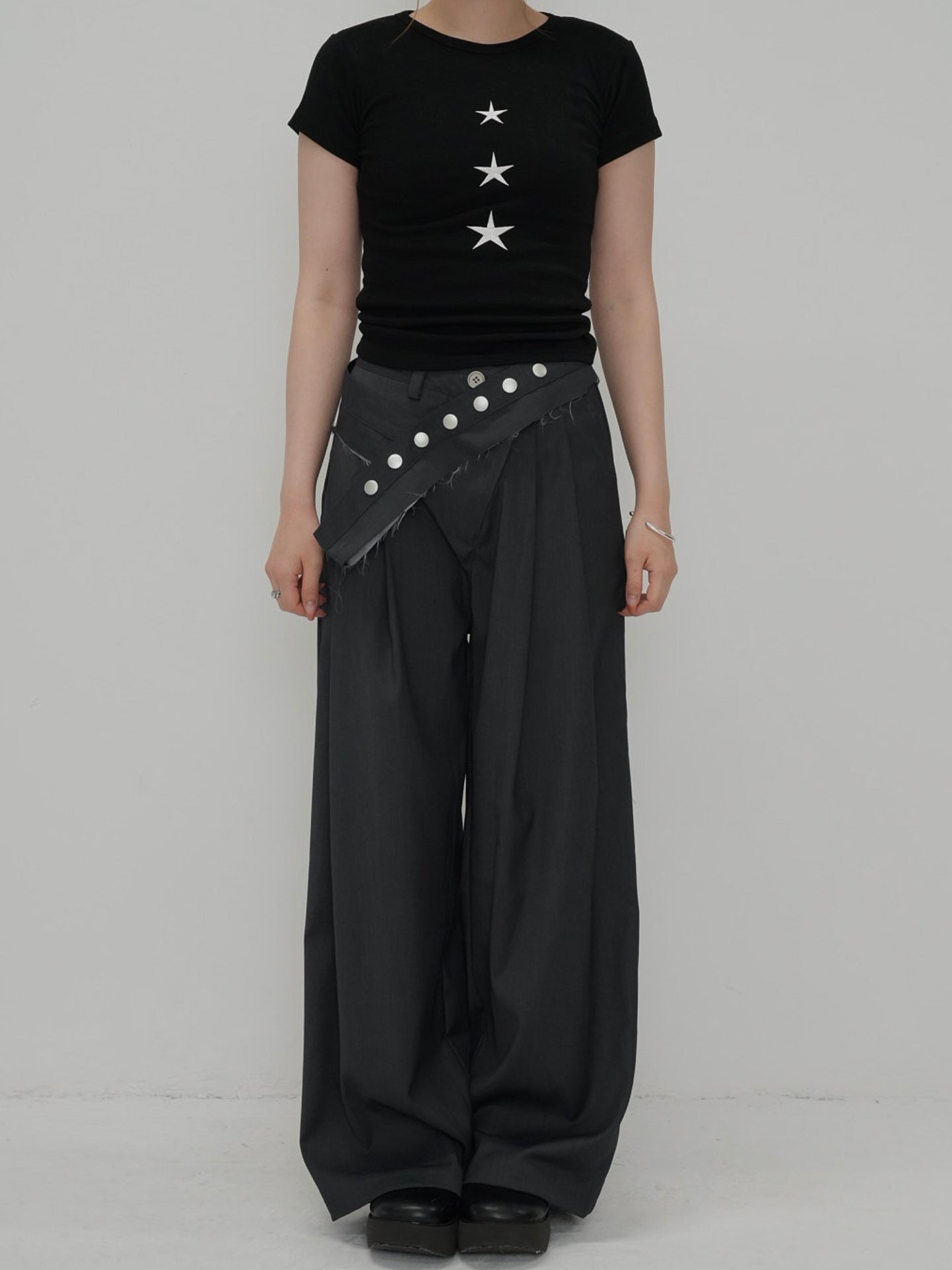 layered belt wide pants