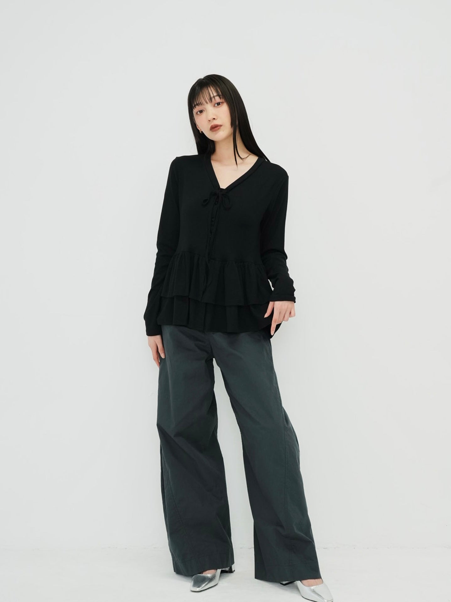 frill front ribbon cardigan