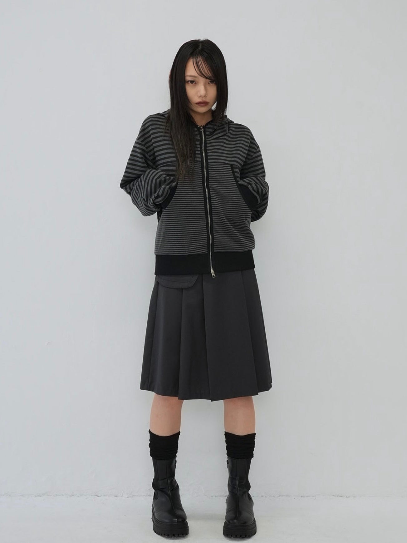 stripe pattern zip hoodie