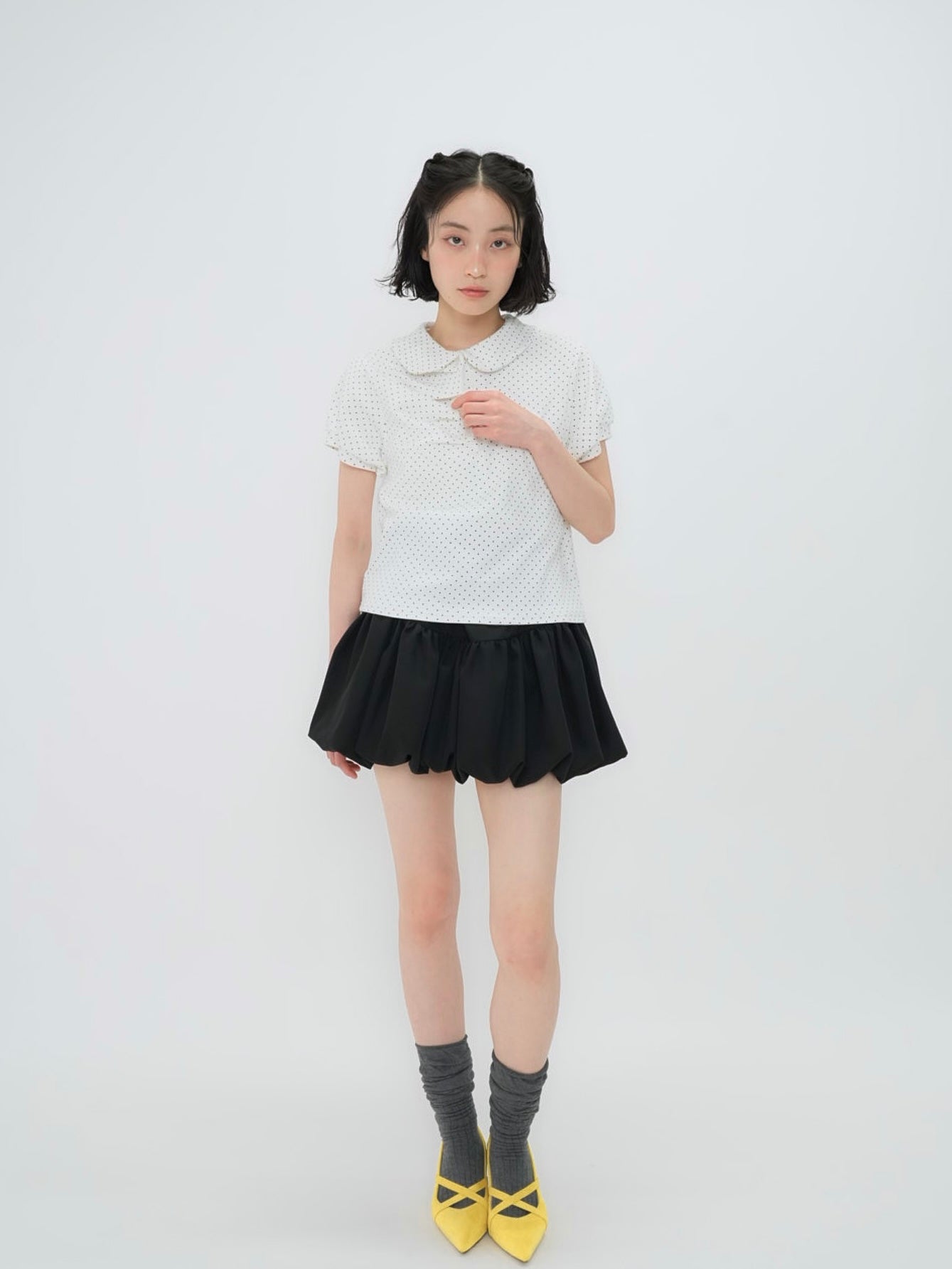 round collar puff dot tops