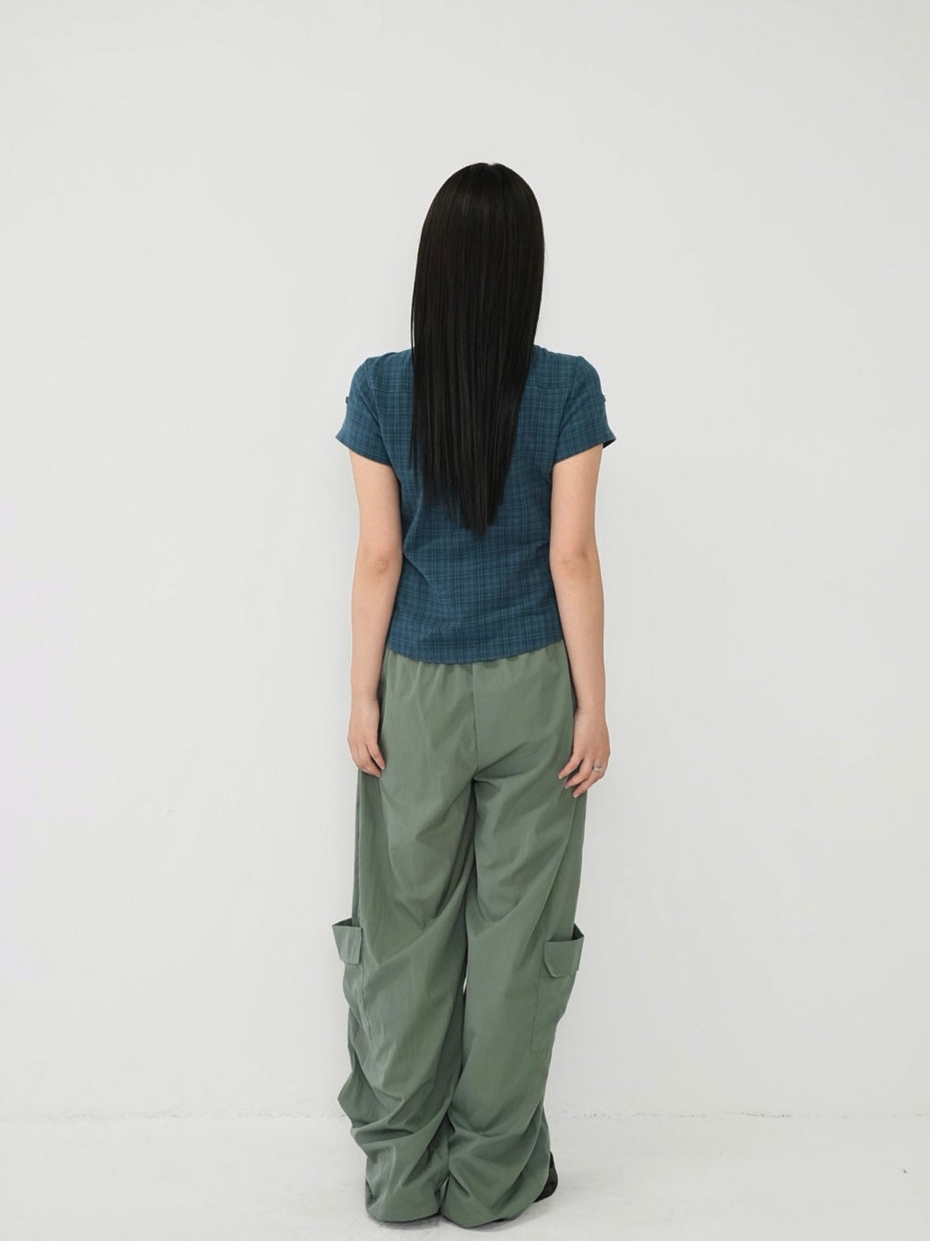 button sleeve check shirt