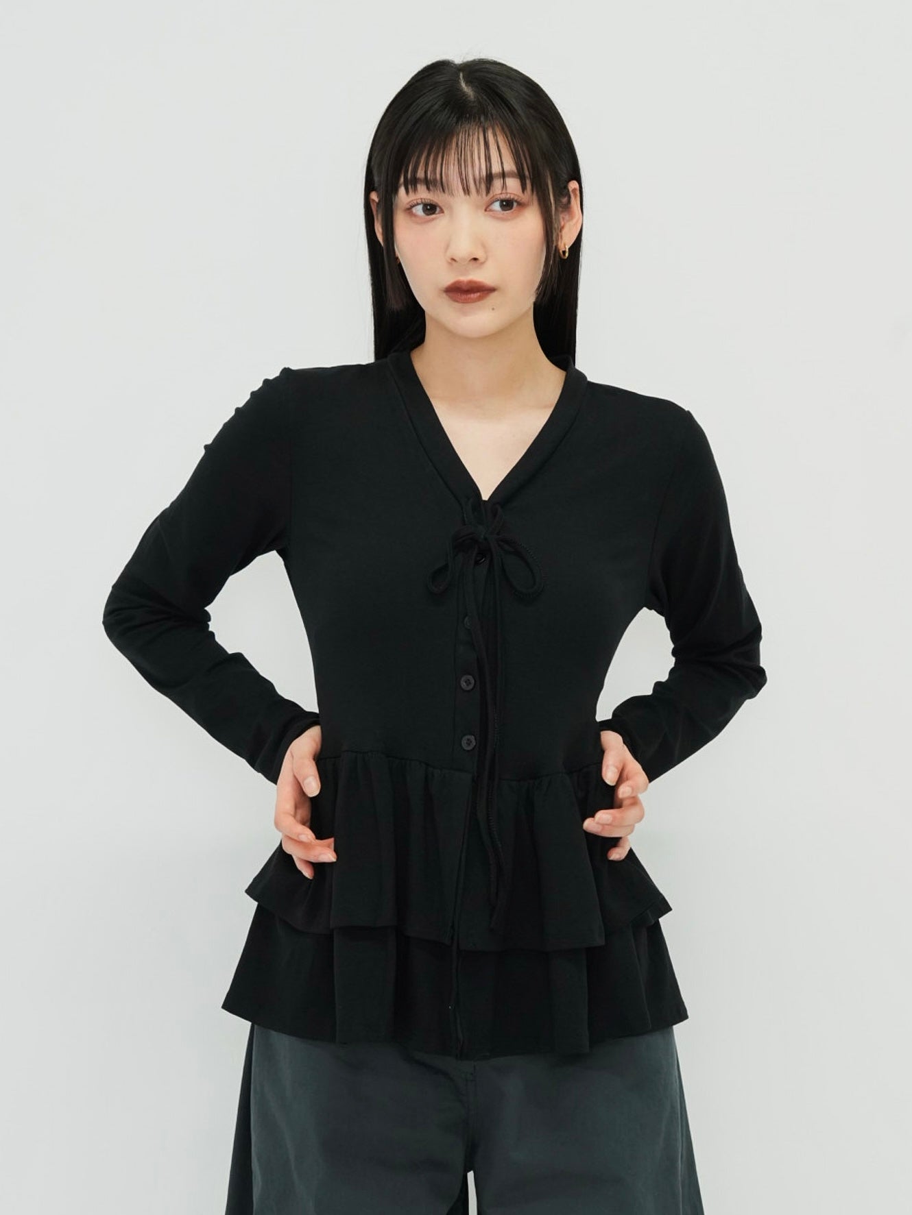frill front ribbon cardigan