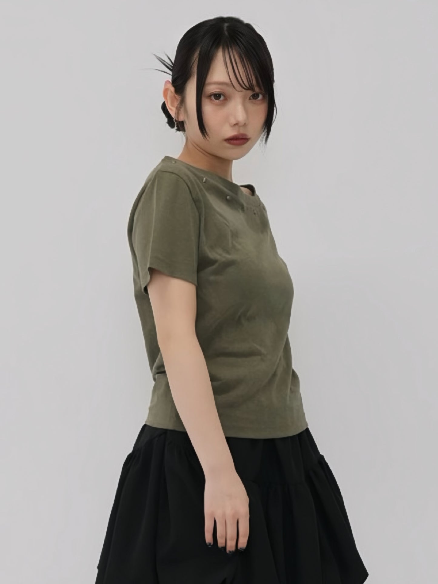 one shoulder stud tops