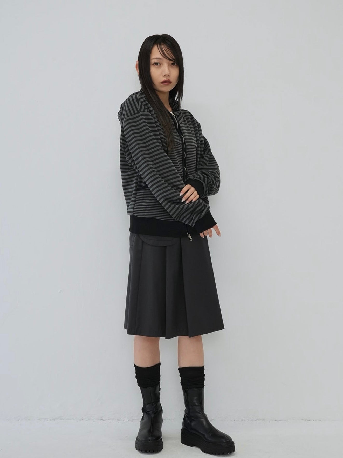 stripe pattern zip hoodie