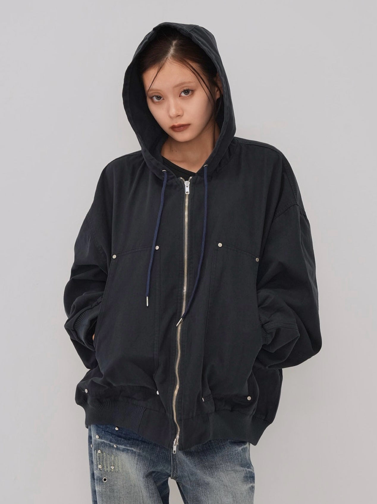 over pocket zip up hoodie