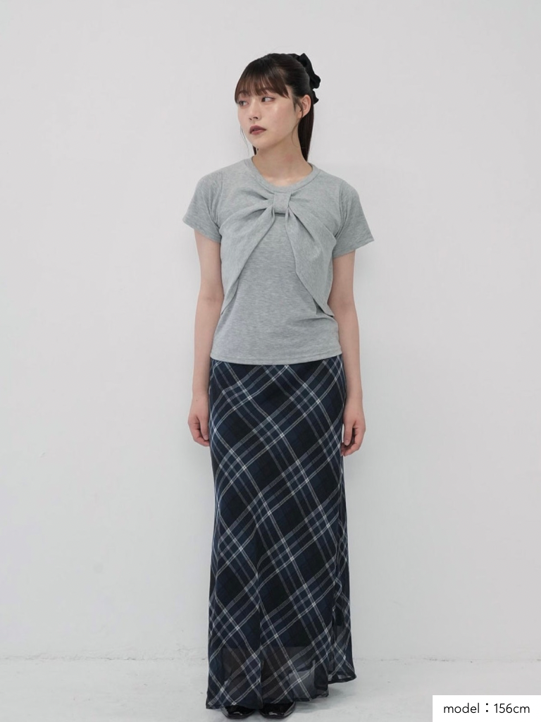 check sheer long skirt