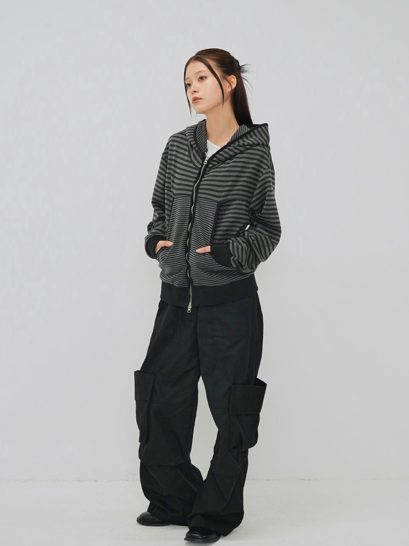 stripe pattern zip hoodie