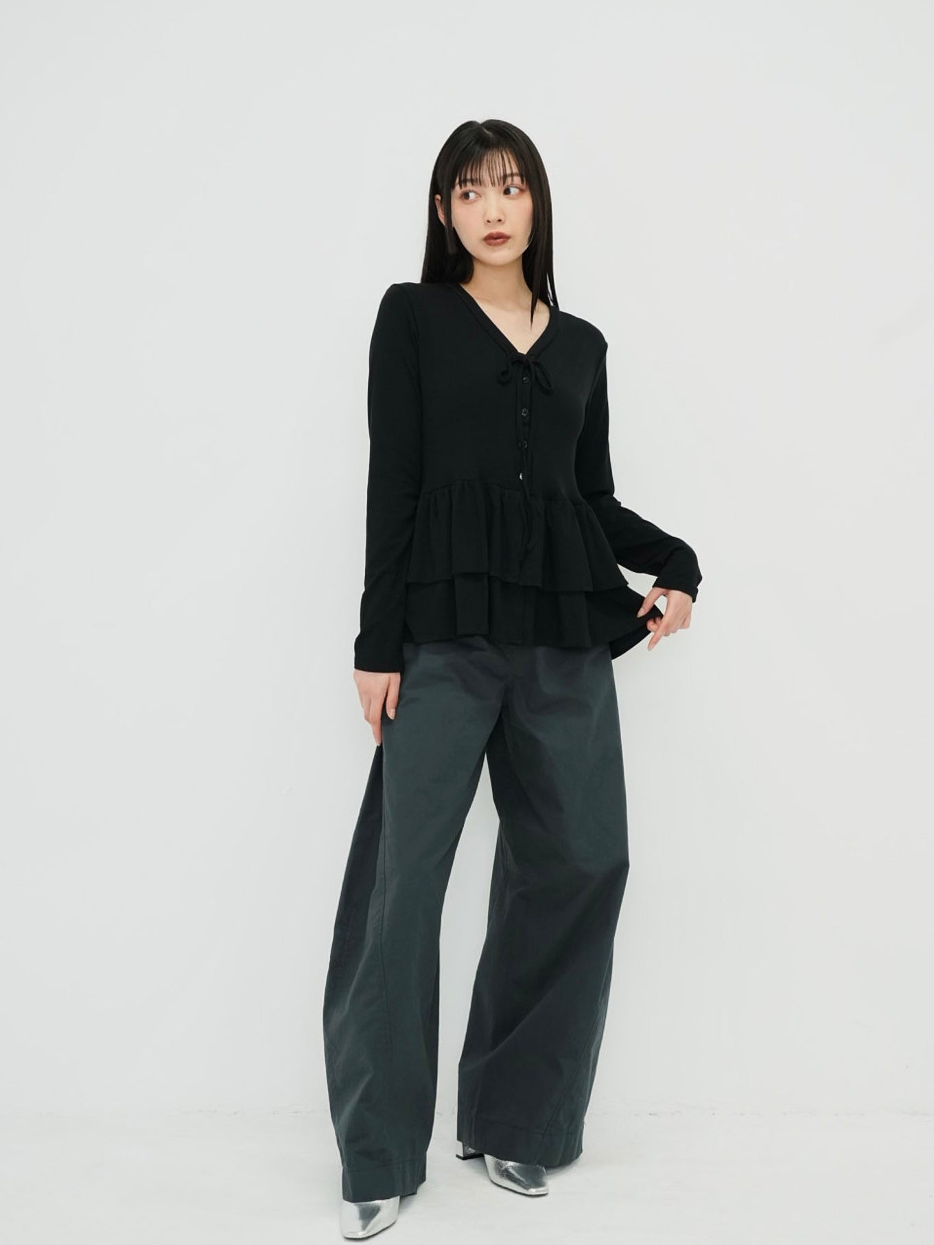 frill front ribbon cardigan
