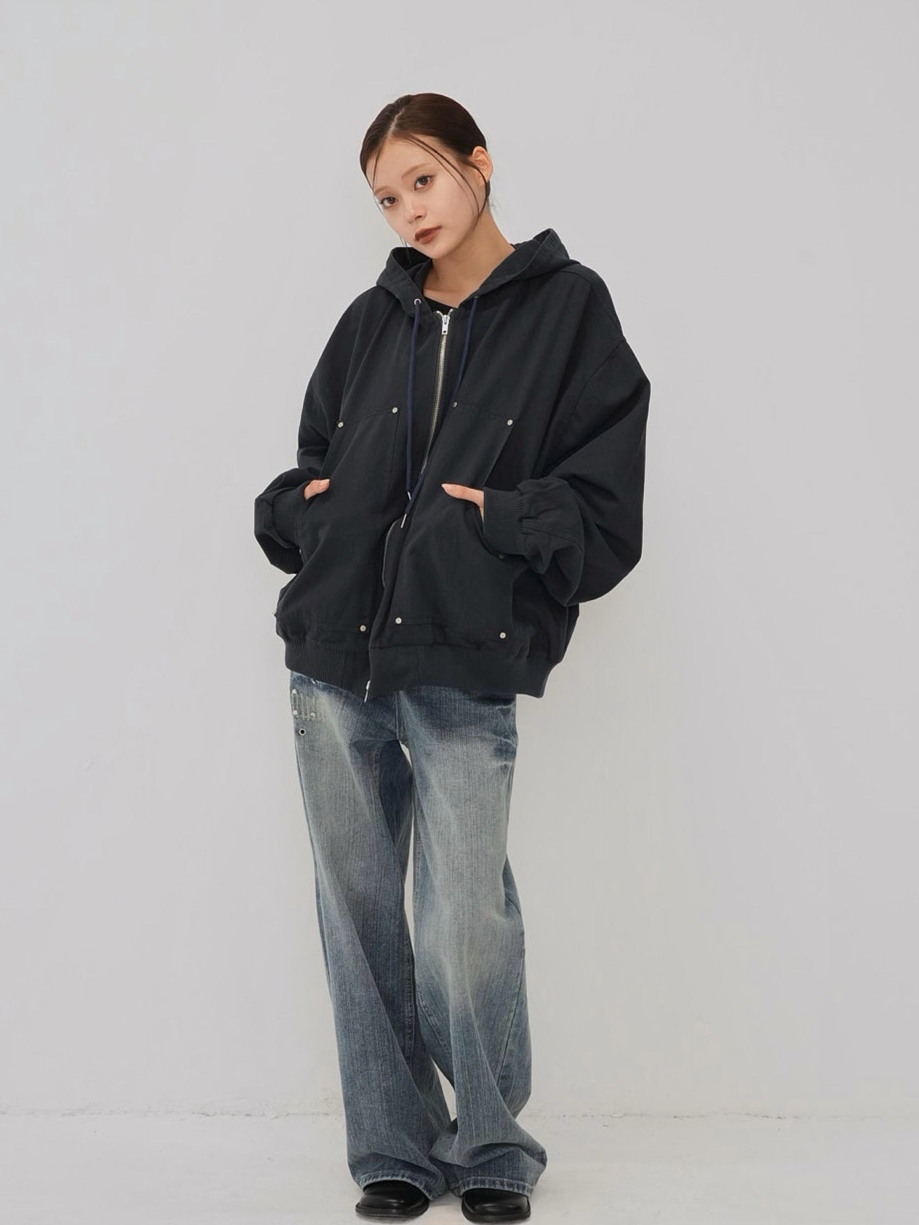 over pocket zip up hoodie