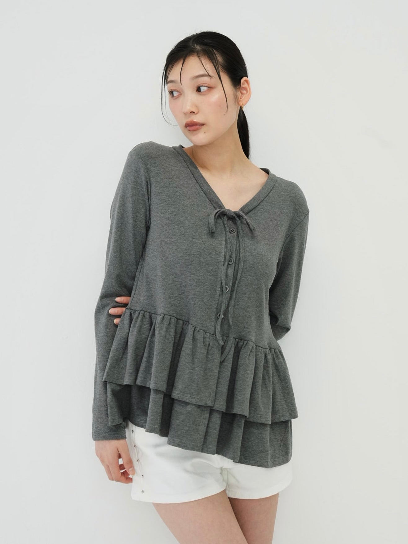 frill front ribbon cardigan