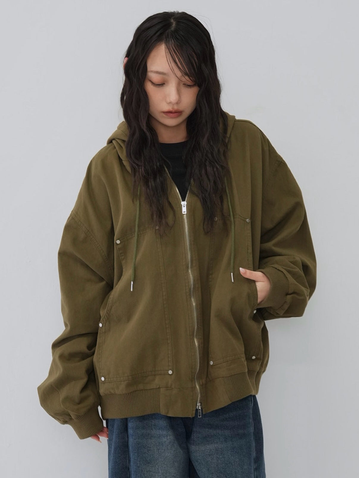 over pocket zip up hoodie