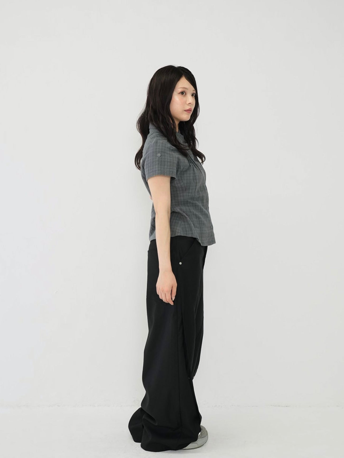 button sleeve check shirt