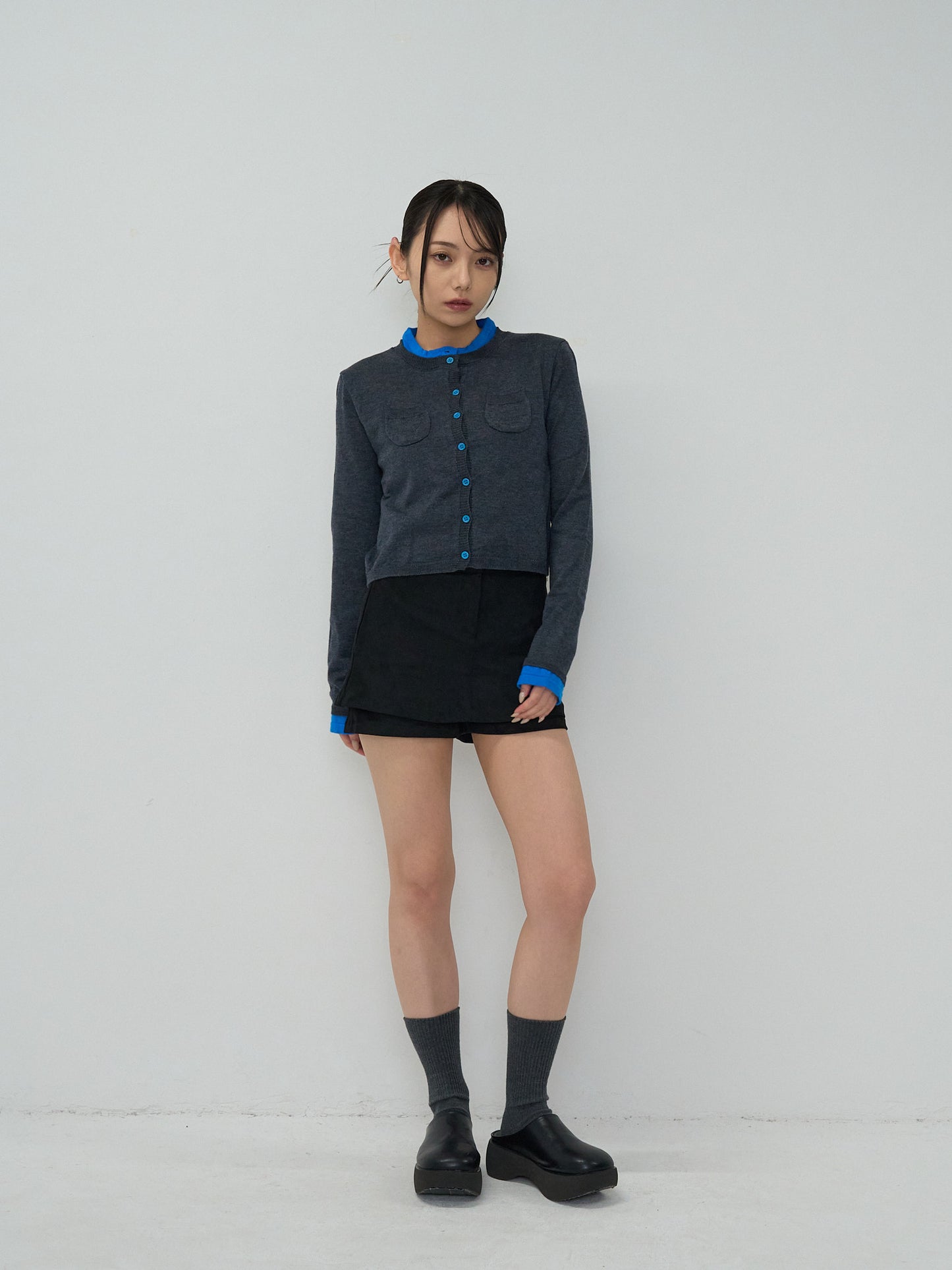 layered crew neck cardigan