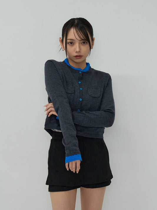 layered crew neck cardigan