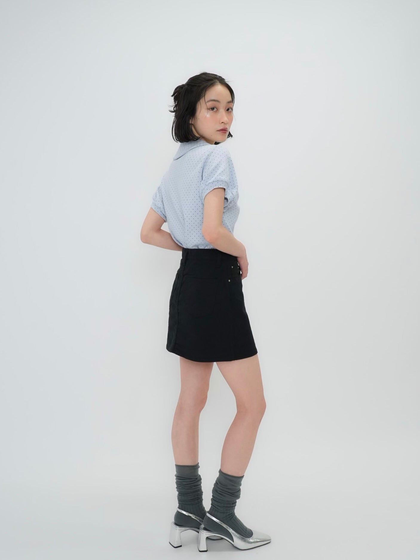 round collar puff dot tops