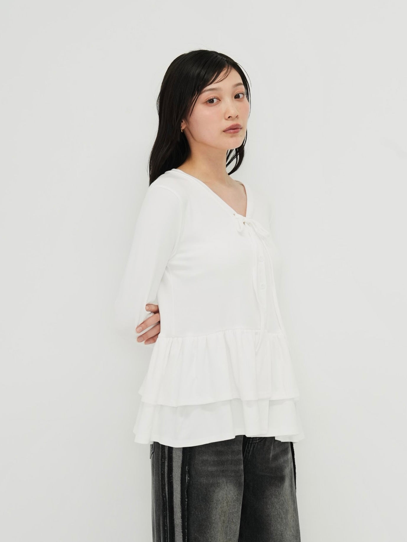 frill front ribbon cardigan