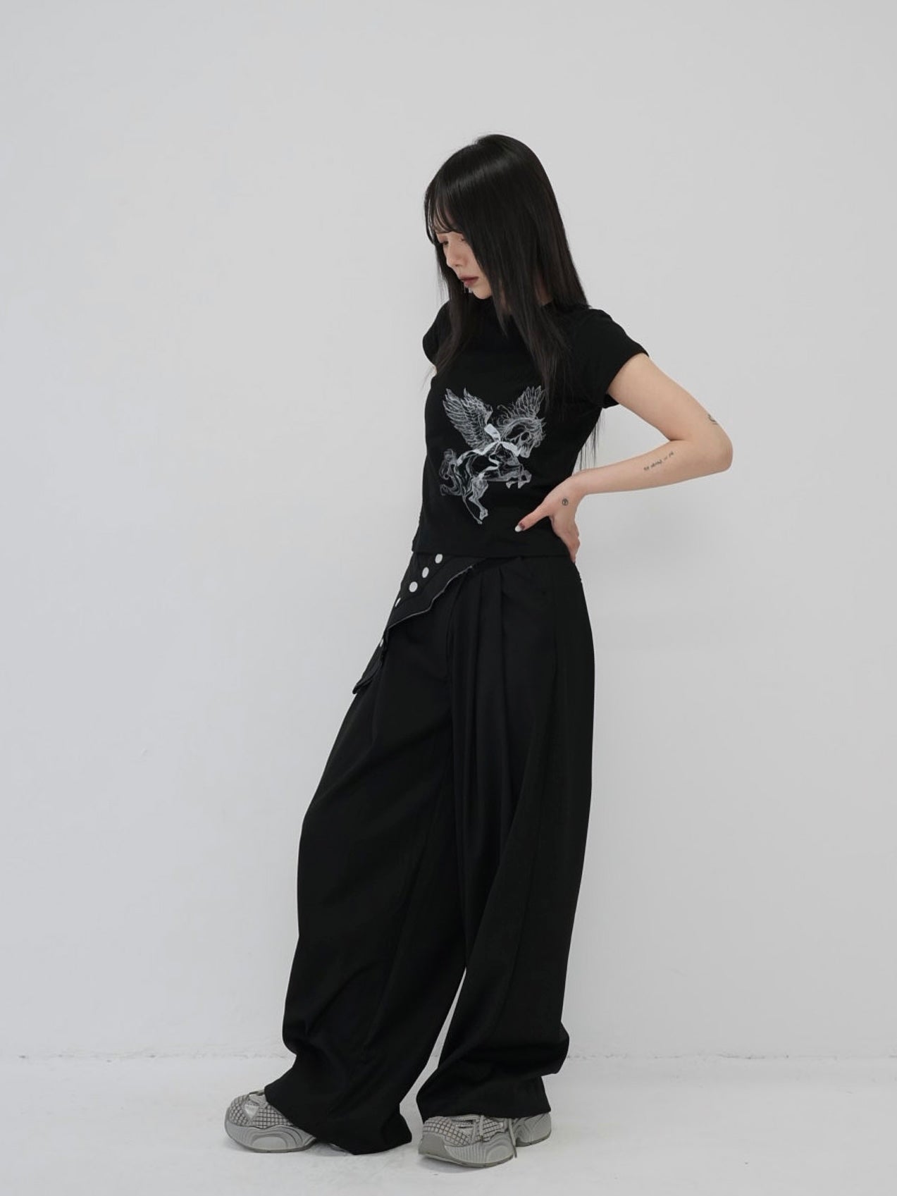 layered belt wide pants