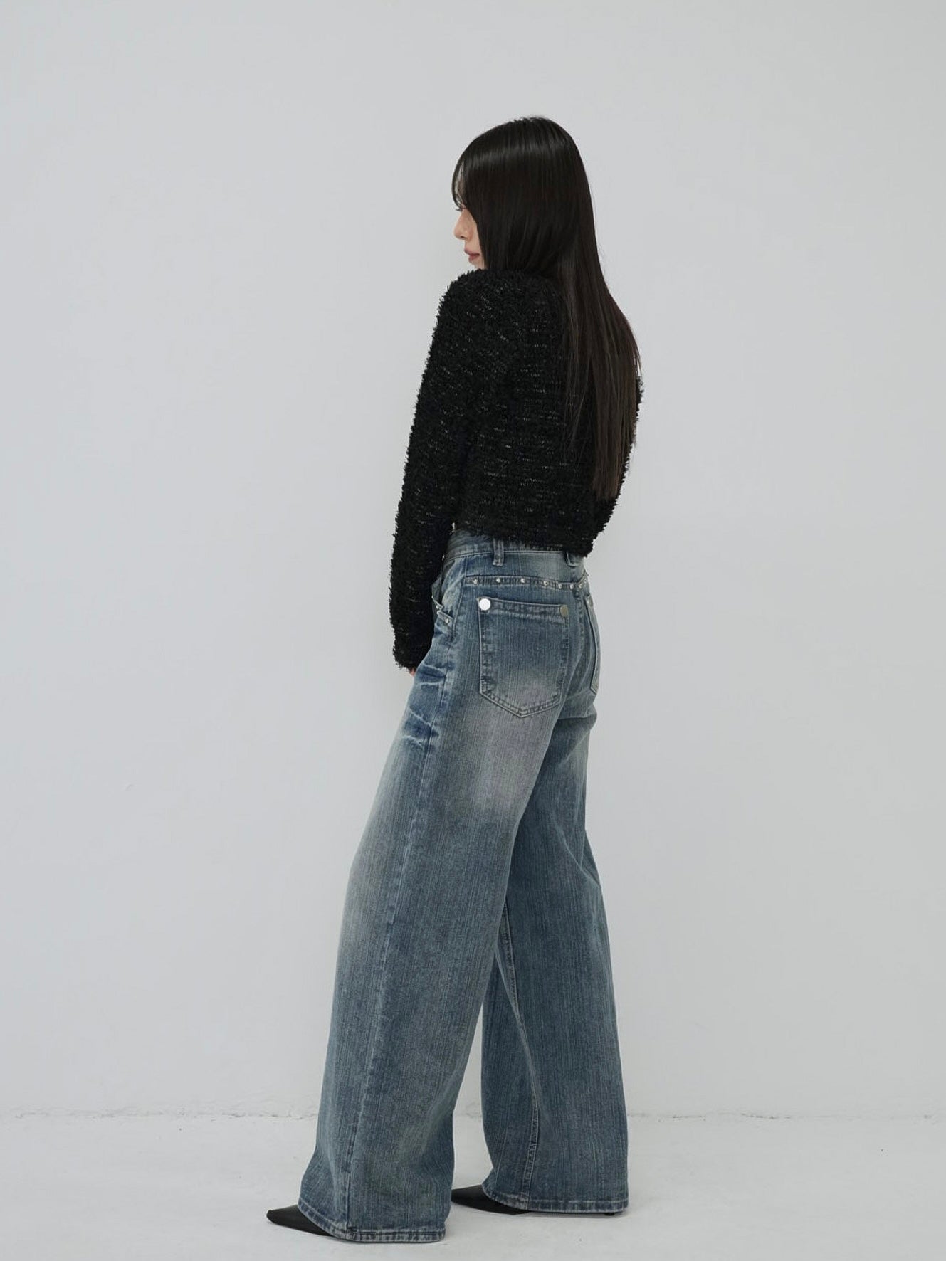 eyelet stud wide denim