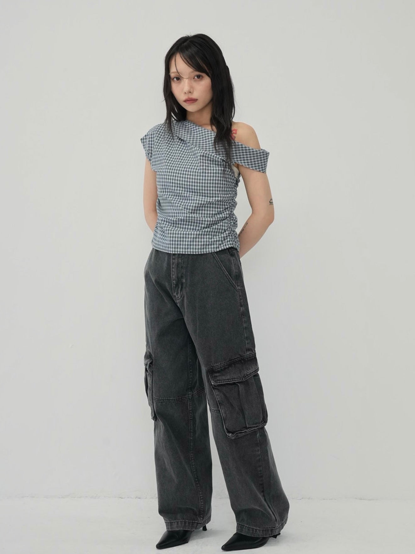 asym check blouse