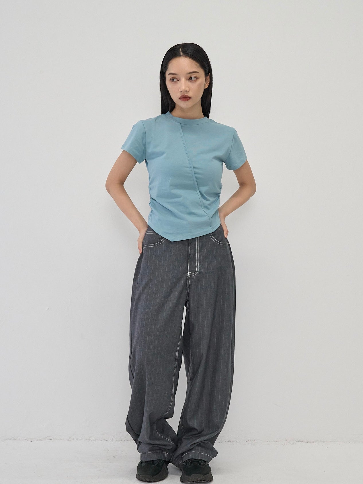 center seam side shirring tops