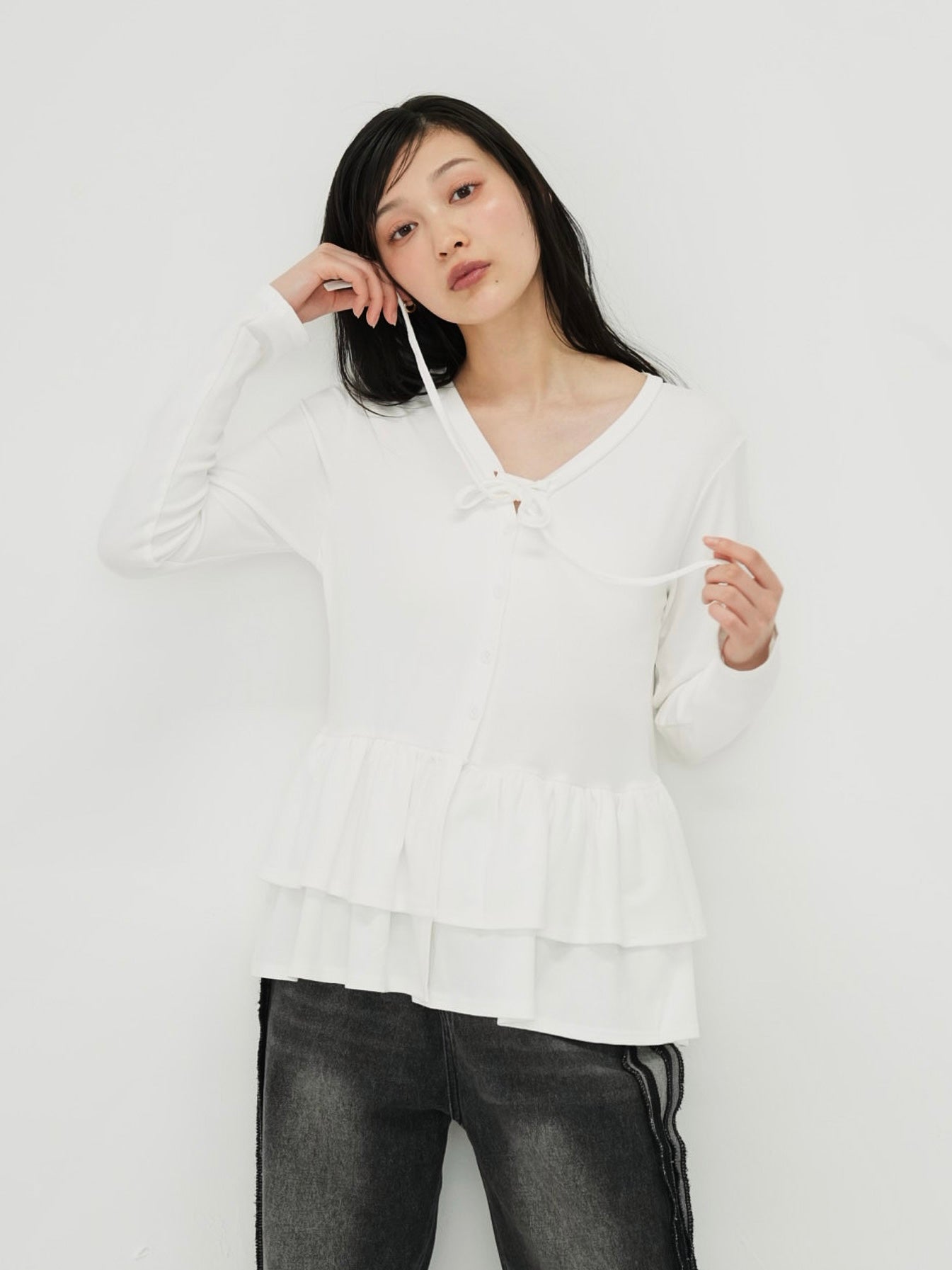 frill front ribbon cardigan