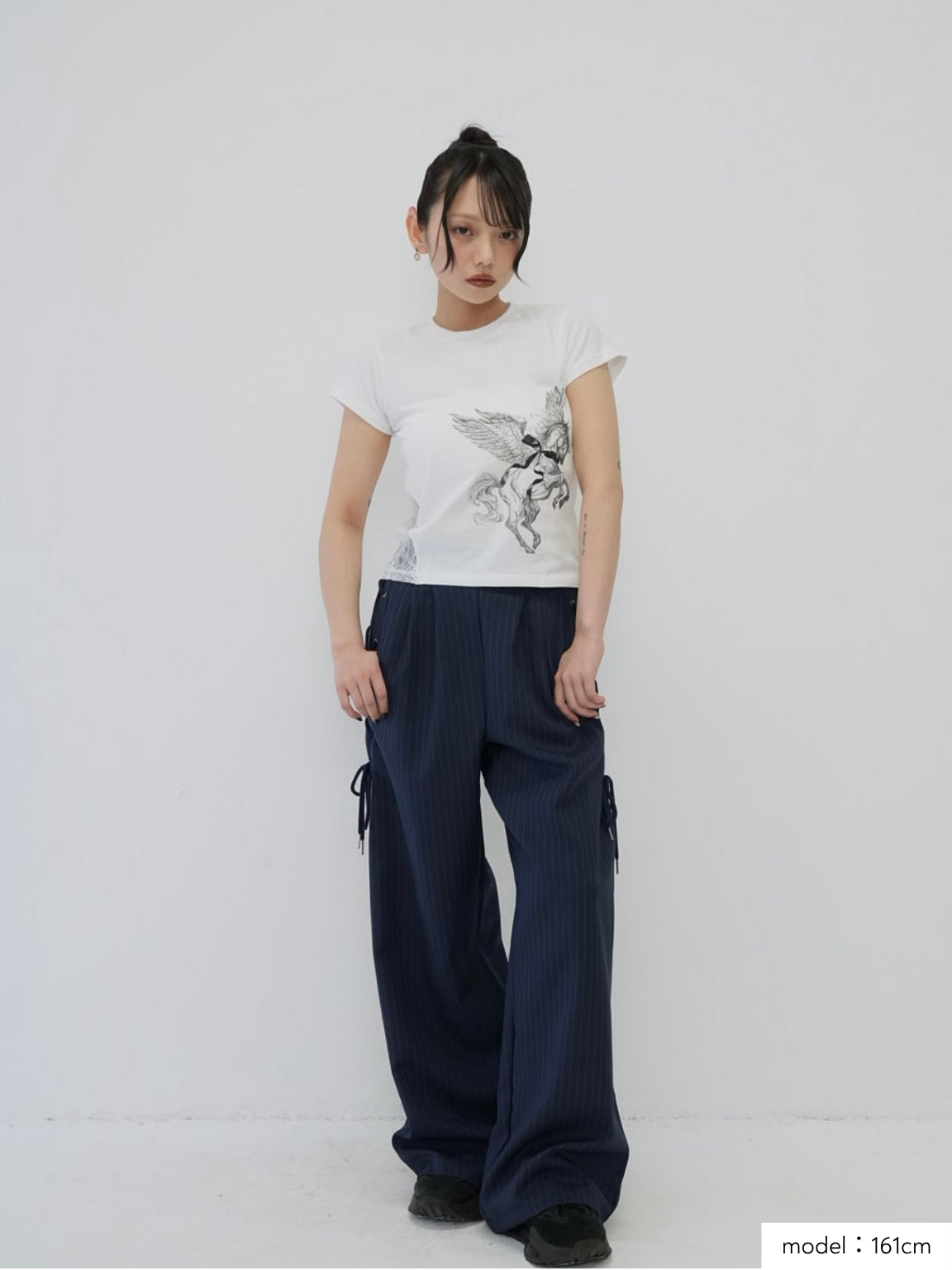stripe side ribbon wide pants