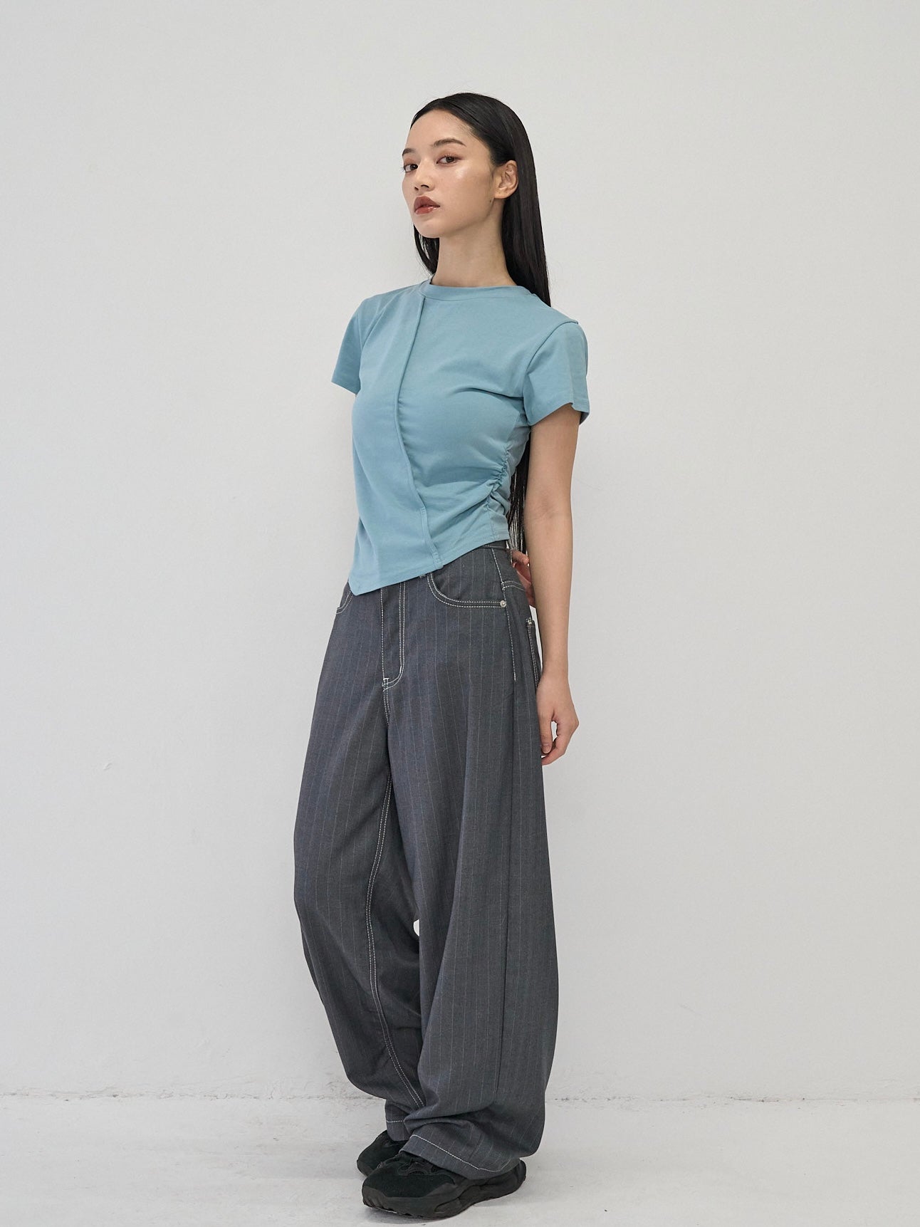 center seam side shirring tops