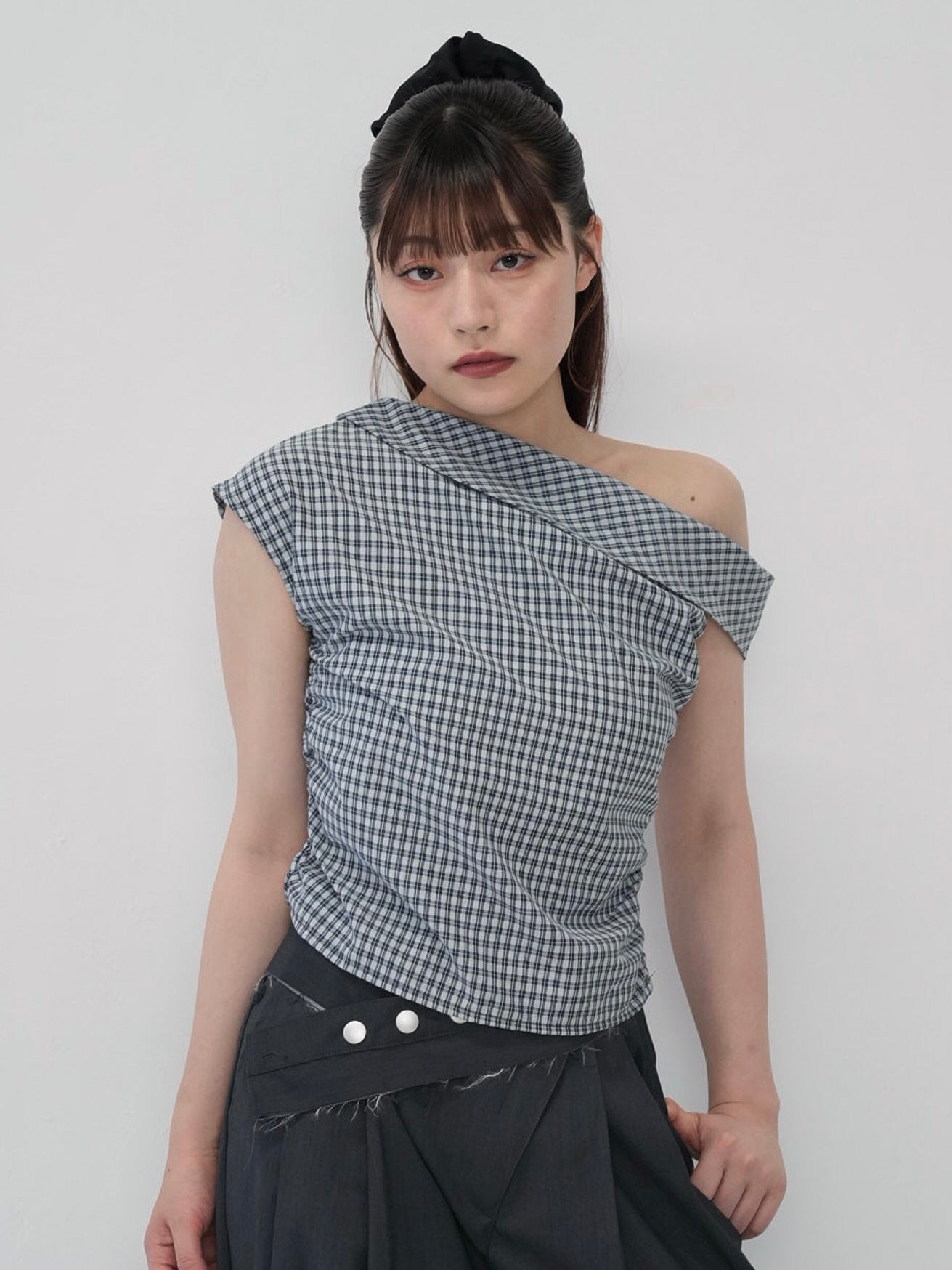 asym check blouse