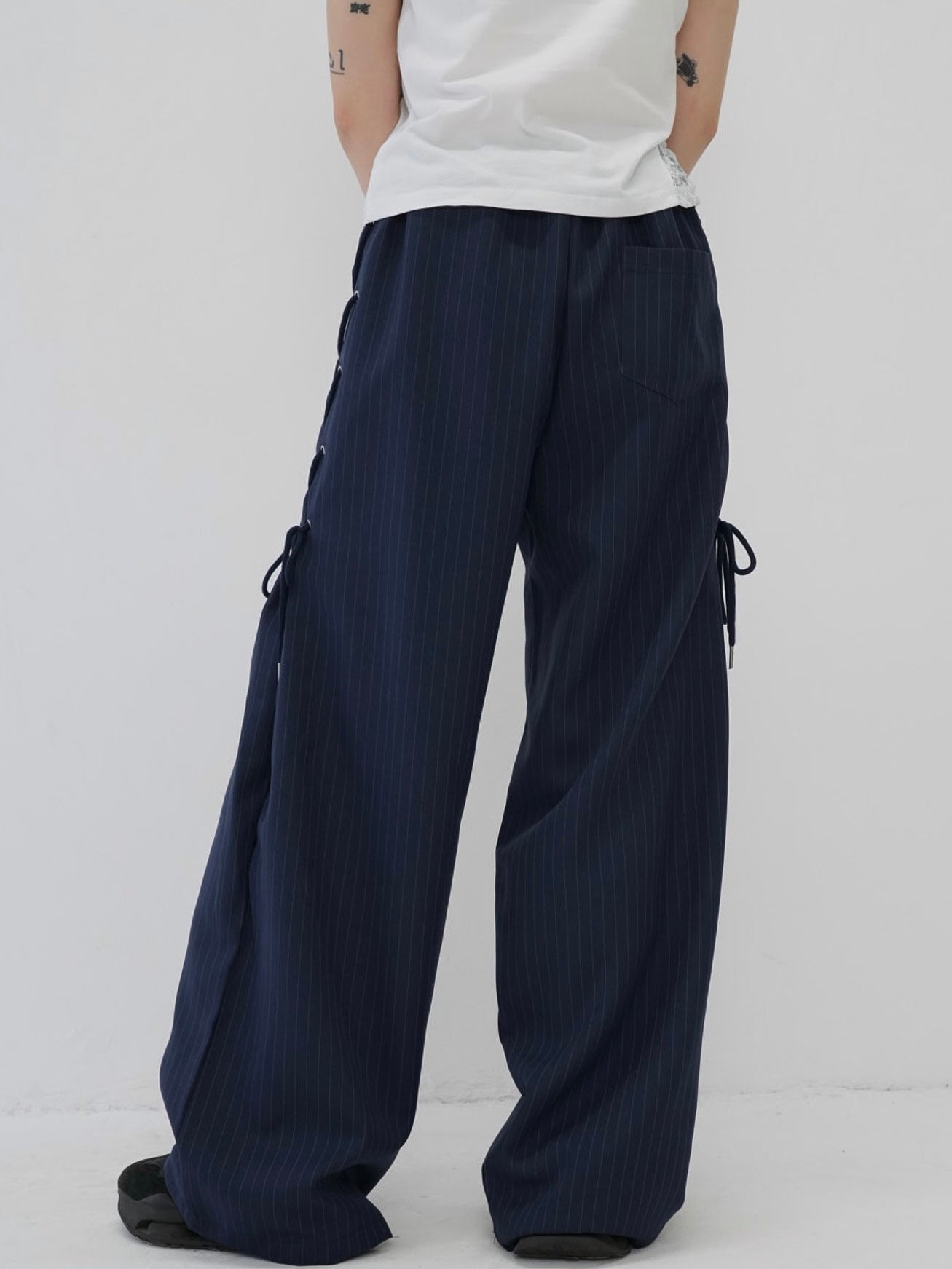 stripe side ribbon wide pants